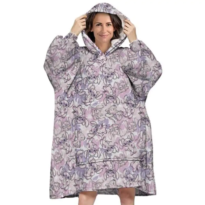 Disney Stitch Angel oversize majica dugih rukava s kapuljačom za odrasle, boja koralja fotografija proizvoda