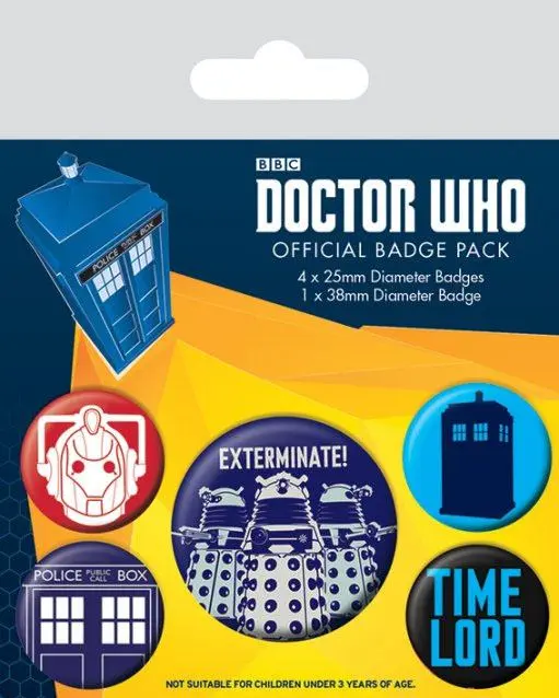 Doctor Who Pin-Back Buttons 5-Pack Uništi fotografija proizvoda