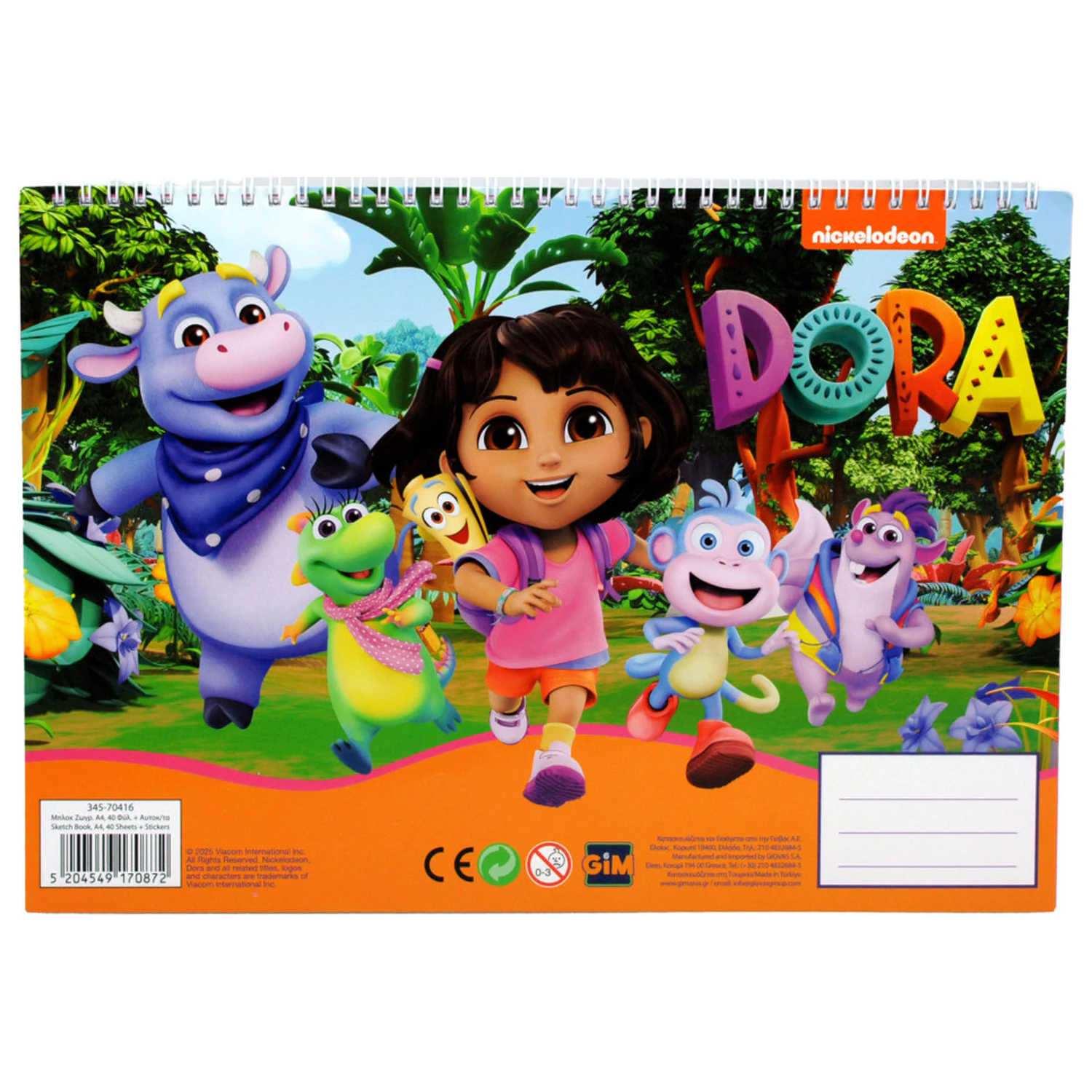 Dora the Explorer Jungle A/4 spiralni blok za crtanje sa 40 naljepnica fotografija proizvoda