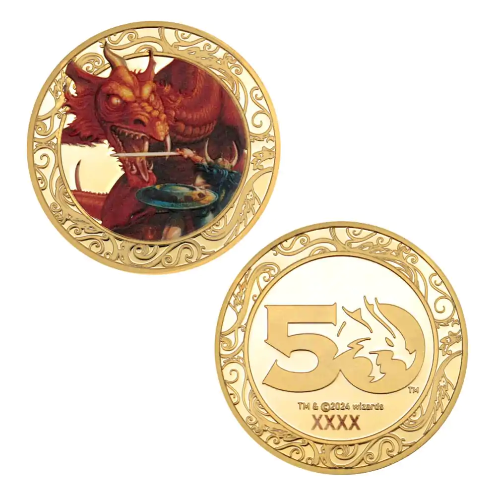 Dungeons & Dragons Collectable Coin 50th Anniversary with Colour Print 24k Gold Plated Edition 4 cm - Kolekcionarski novčić povodom 50. obljetnice s ispisom u boji, 24k pozlaćeno izdanje 4 cm fotografija proizvoda