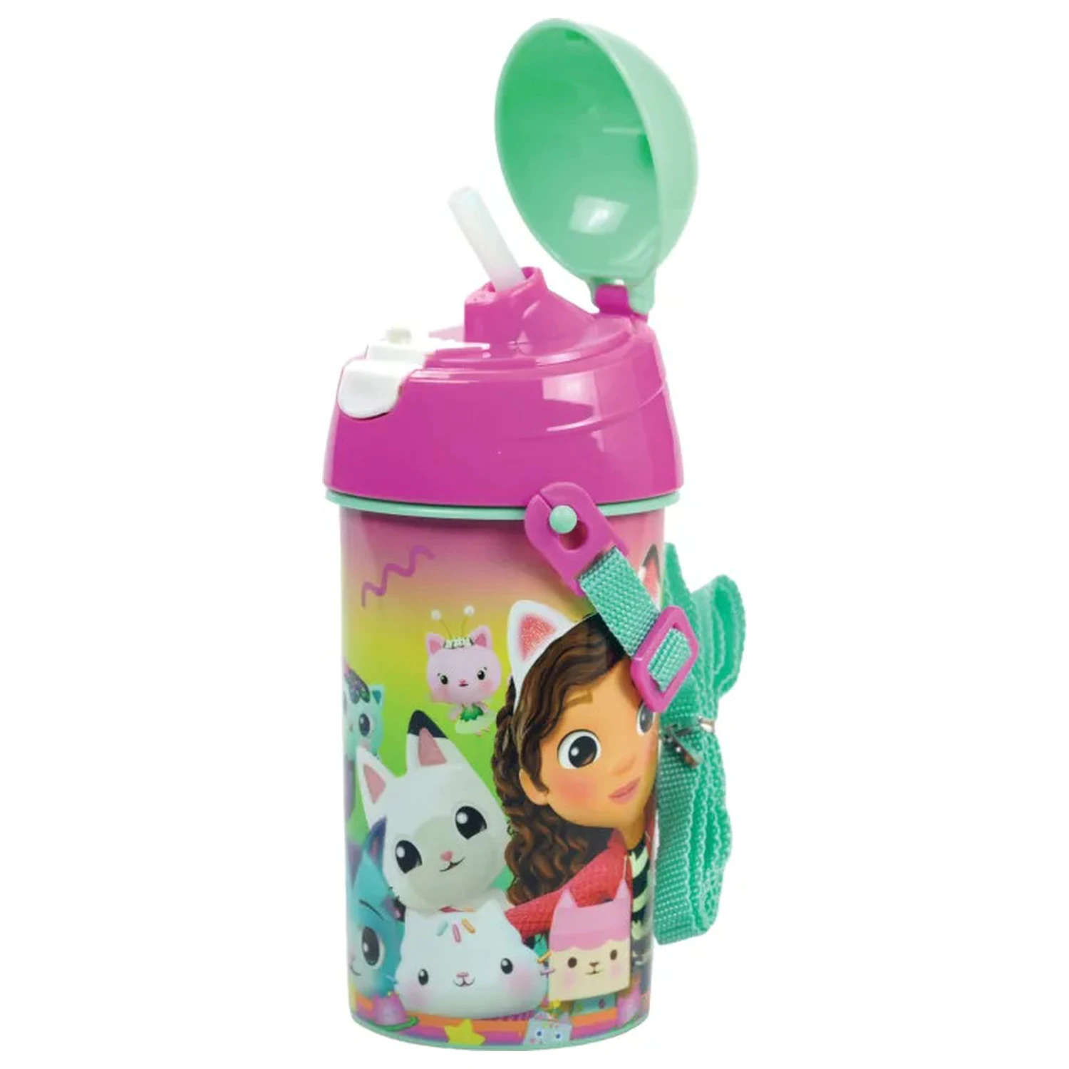 Gabby's Dollhouse Color Fade plastična boca za vodu sa slamkom i vješalicom, 500 ml fotografija proizvoda