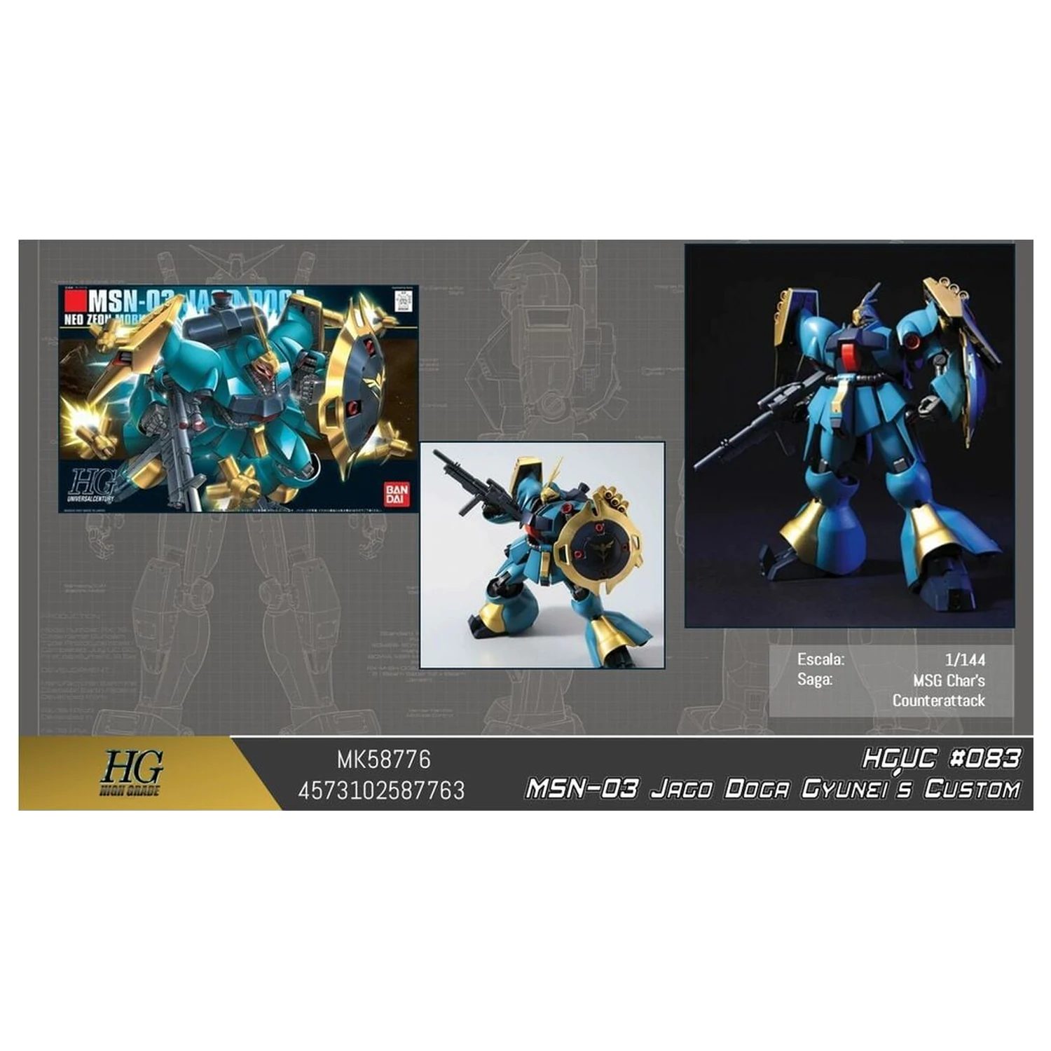 Gundam Char's Counterattack MSN-03 Jagd Doga Gyunei Guss Custom Mobile Suit Komplet modela HGUC 1/144 fotografija proizvoda