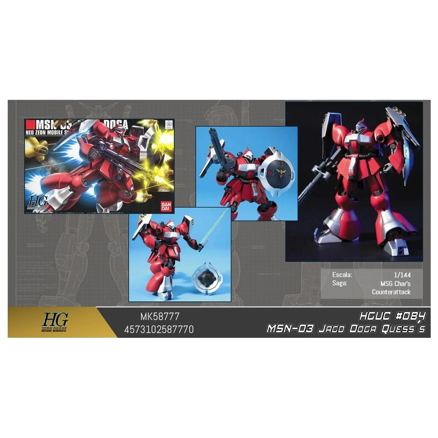 Gundam Char's Counterattack MSN-03 Jagd Doga Quess Paraya Custom Mobile Suit komplet modela HGUC 1/144 fotografija proizvoda