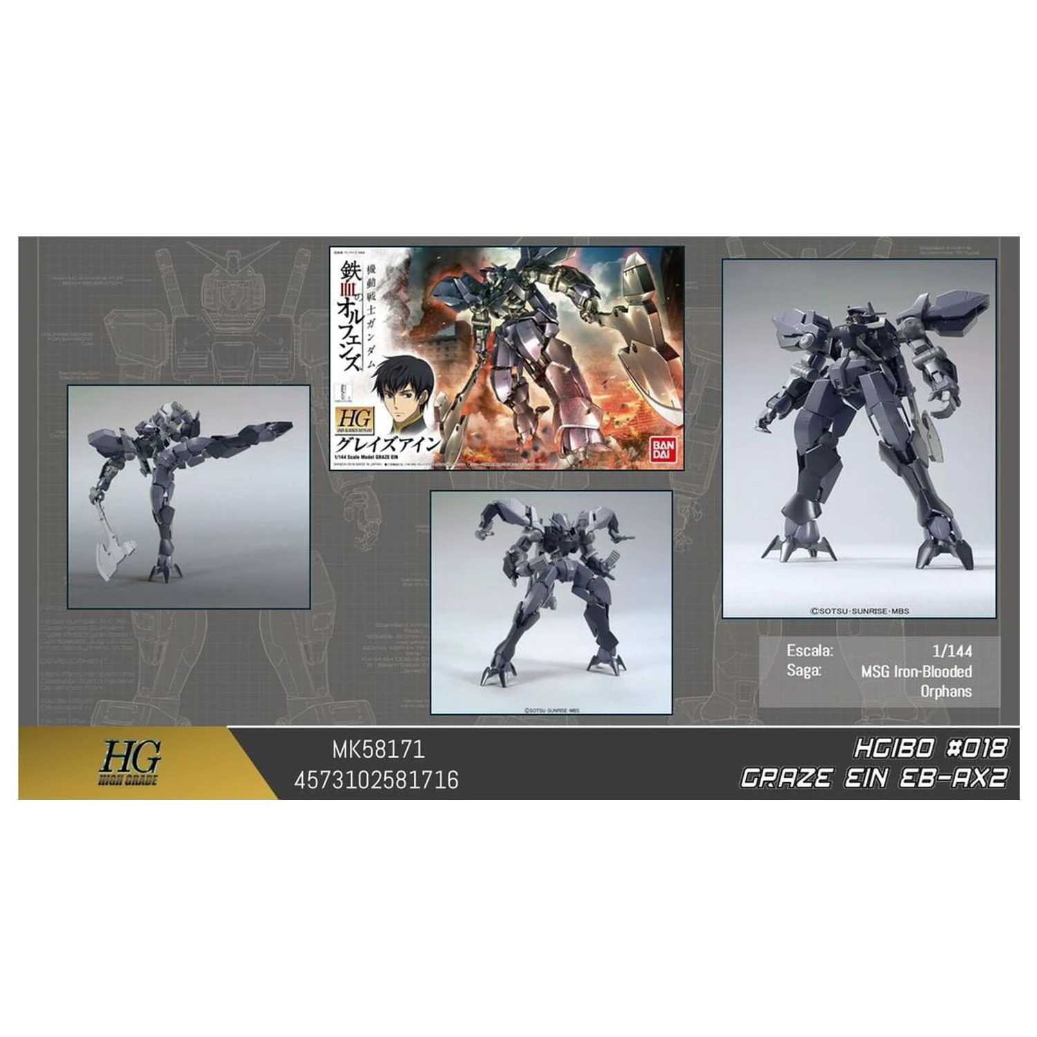 Gundam Iron-Blooded Orphans EB-AX2 Graze Ein Mobile Suit Model Kit HG 1/144 fotografija proizvoda