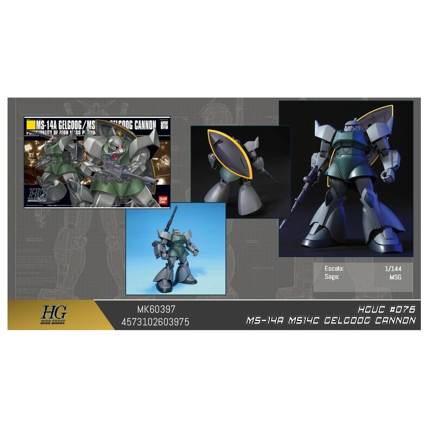 Gundam MS-14C Gelgoog Cannon Pokretno Odijelo Model Komplet HGUC 1/144 fotografija proizvoda