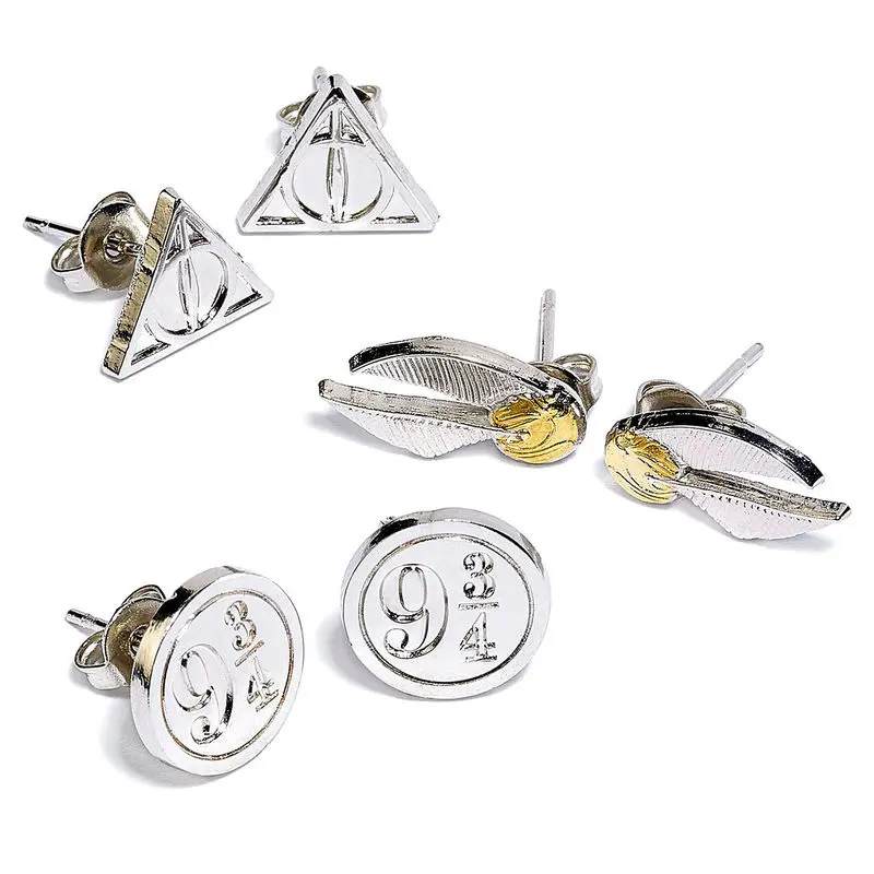 Harry Potter Naušnice paket od 3 Snitch/Deathly Hallows/Platform 9 3/4 (posrebrene) fotografija proizvoda