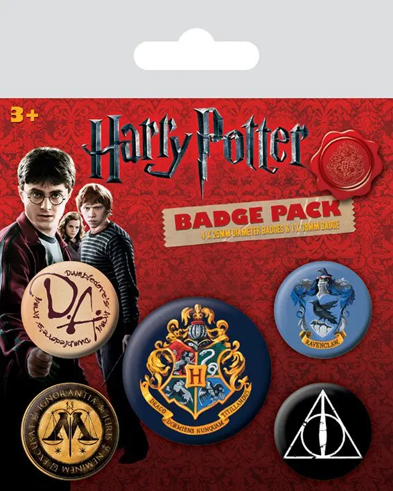 Harry Potter Pin-Back Gumbi 5-Pack Hogwarts fotografija proizvoda