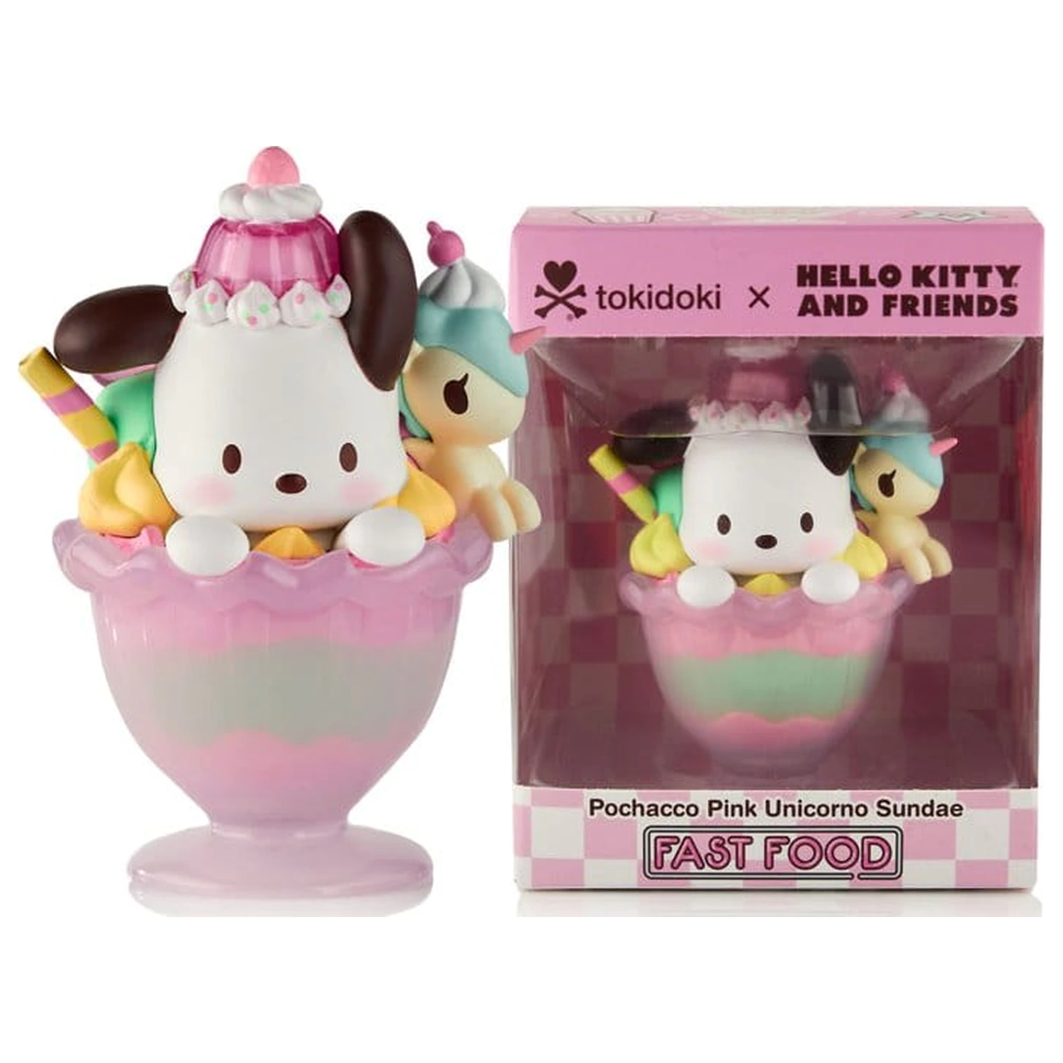 Hello Kitty & Friends Figura u kutiji s prozorom Fast Food Pochacco Pink Unicorn Sundae 9 cm fotografija proizvoda