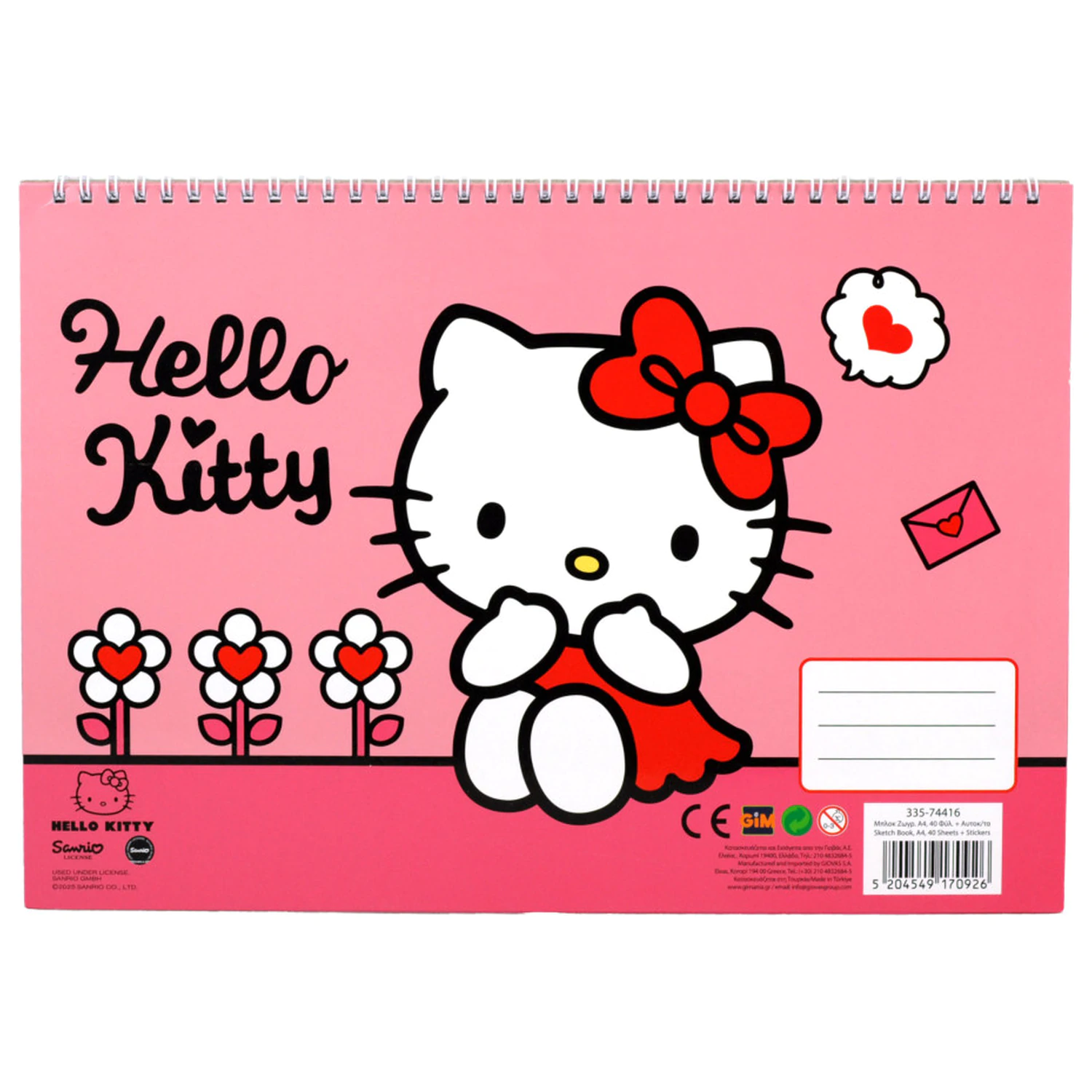 Hello Kitty Sweetheart A4 spiralni blok za crtanje s 40 listova i naljepnicama fotografija proizvoda