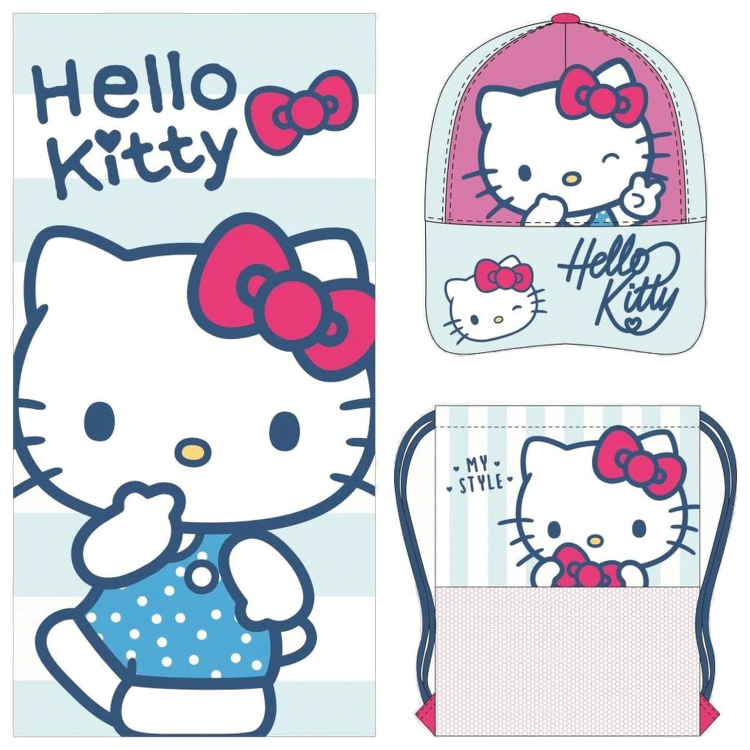 Hello Kitty set koji sadrži ručnik, torbu i kapu fotografija proizvoda