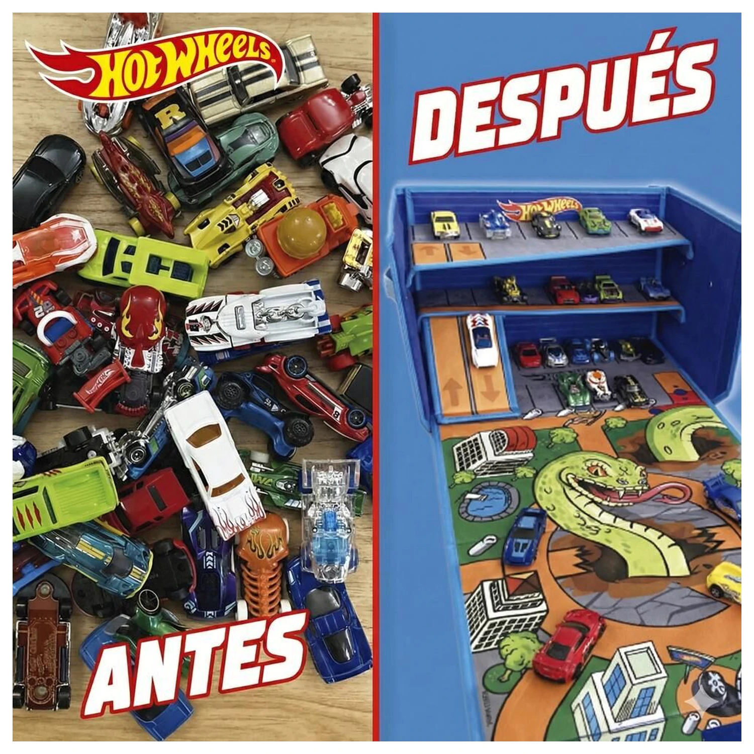 Hot Wheels kutija za organiziranje automobila s stazom i prostorom za igru fotografija proizvoda