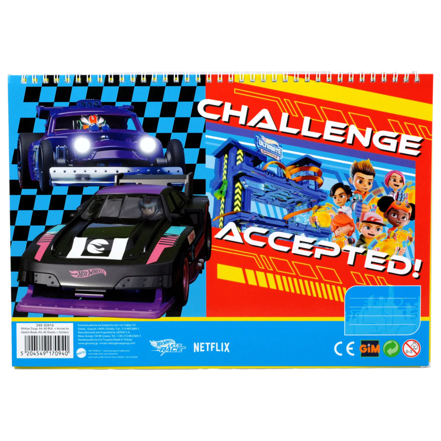 Hot Wheels Challenge A/4 Spiralni blok za skiciranje 40 listova sa naljepnicama fotografija proizvoda