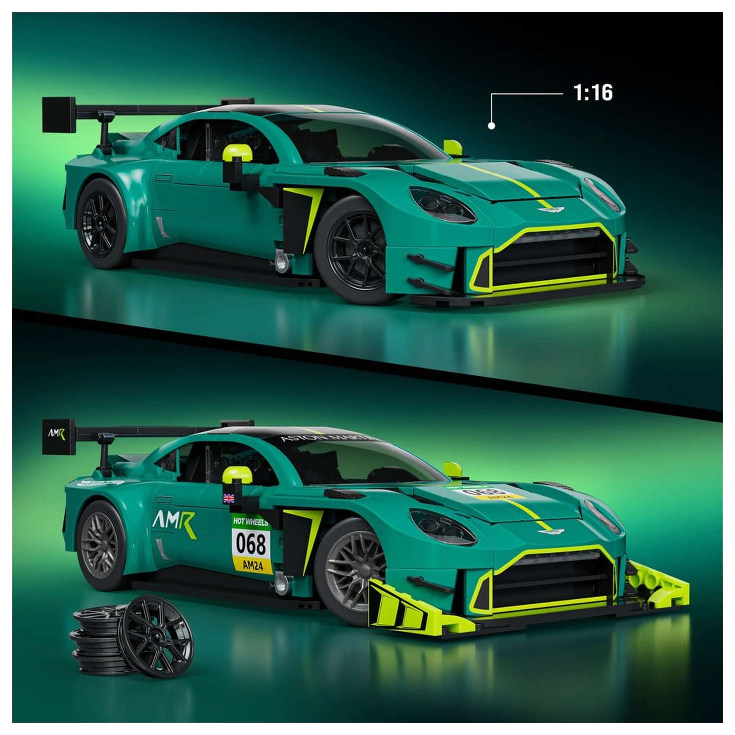 Hot Wheels Elite Mattel Brick Shop građevinski set 1/16 '24 Aston Martin Vantage GT3 fotografija proizvoda