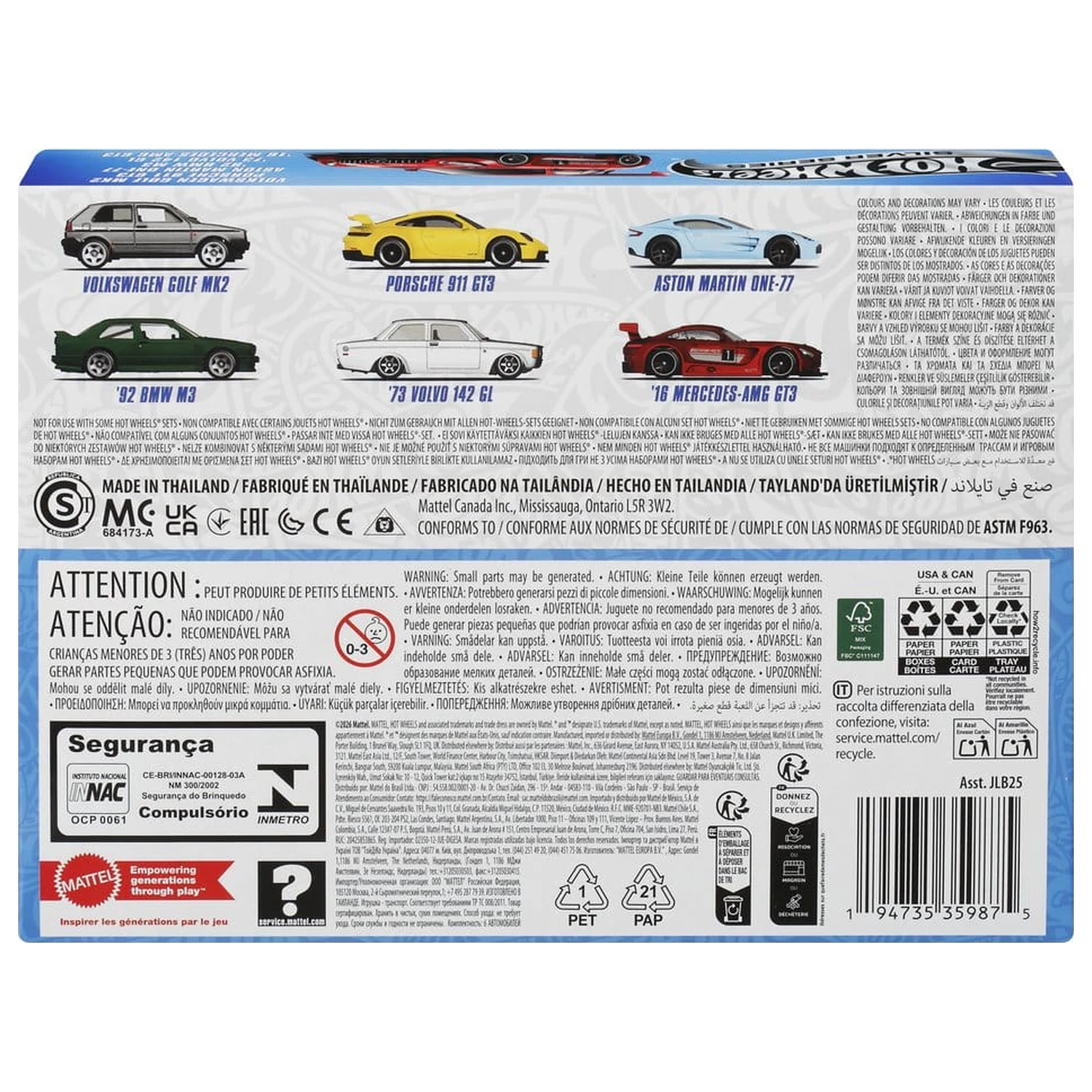 Hot Wheels Silver Series Die-Cast Vozila 6-Pack 1/64 Euro Style fotografija proizvoda