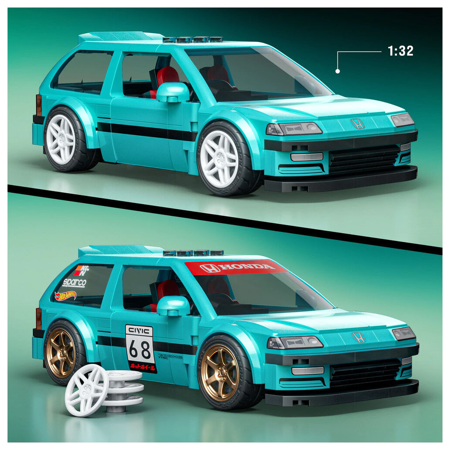 Hot Wheels Speed Series Mattel Brick Shop građevinski set 1/32 Custom ’90 Honda Civic EF fotografija proizvoda