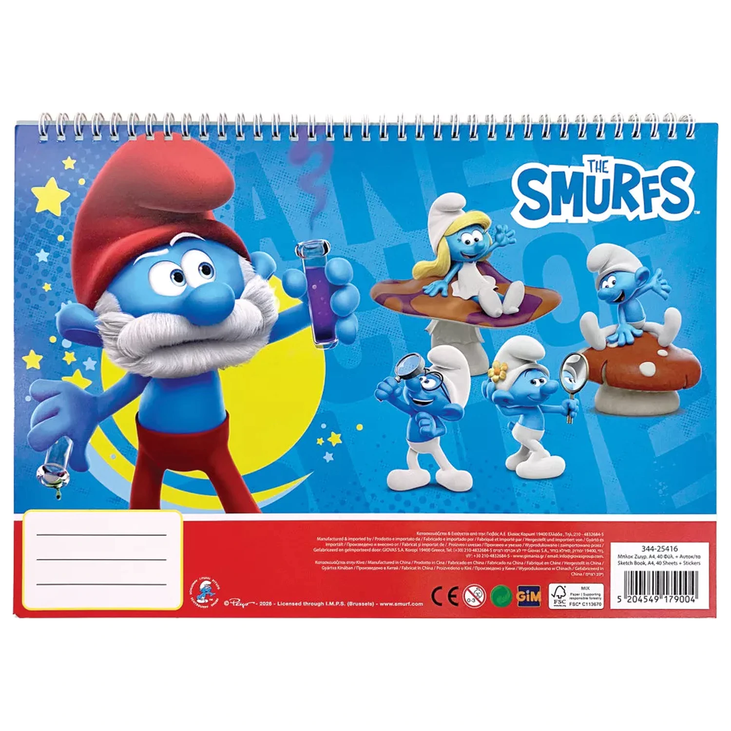 The Smurfs Village A/4 spiralna bilježnica za crtanje 40 stranica s naljepnicama fotografija proizvoda