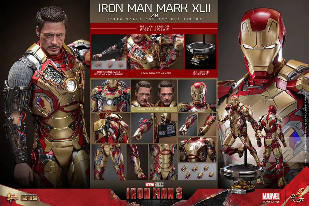 Iron Man 3 Movie Masterpiece Diecast akcijska figura 1/6 Iron Man Mark XLII (2.0) Deluxe 32 cm fotografija proizvoda