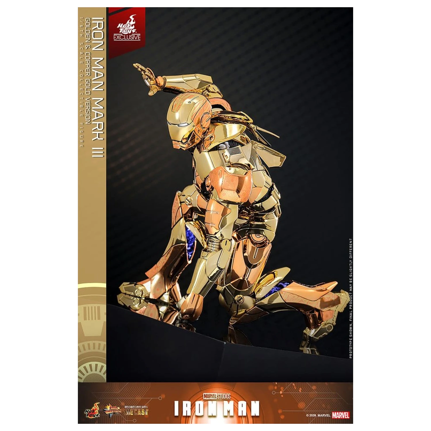 Iron Man Movie Masterpiece Diecast Action Figure 1/6 Iron Man Mark III (Golden & Copper Gold Version) Hot Toys Exclusive 33 cm fotografija proizvoda