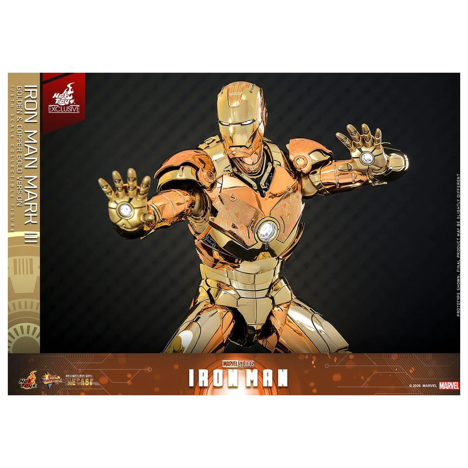 Iron Man Movie Masterpiece Diecast Action Figure 1/6 Iron Man Mark III (Golden & Copper Gold Version) Hot Toys Exclusive 33 cm fotografija proizvoda