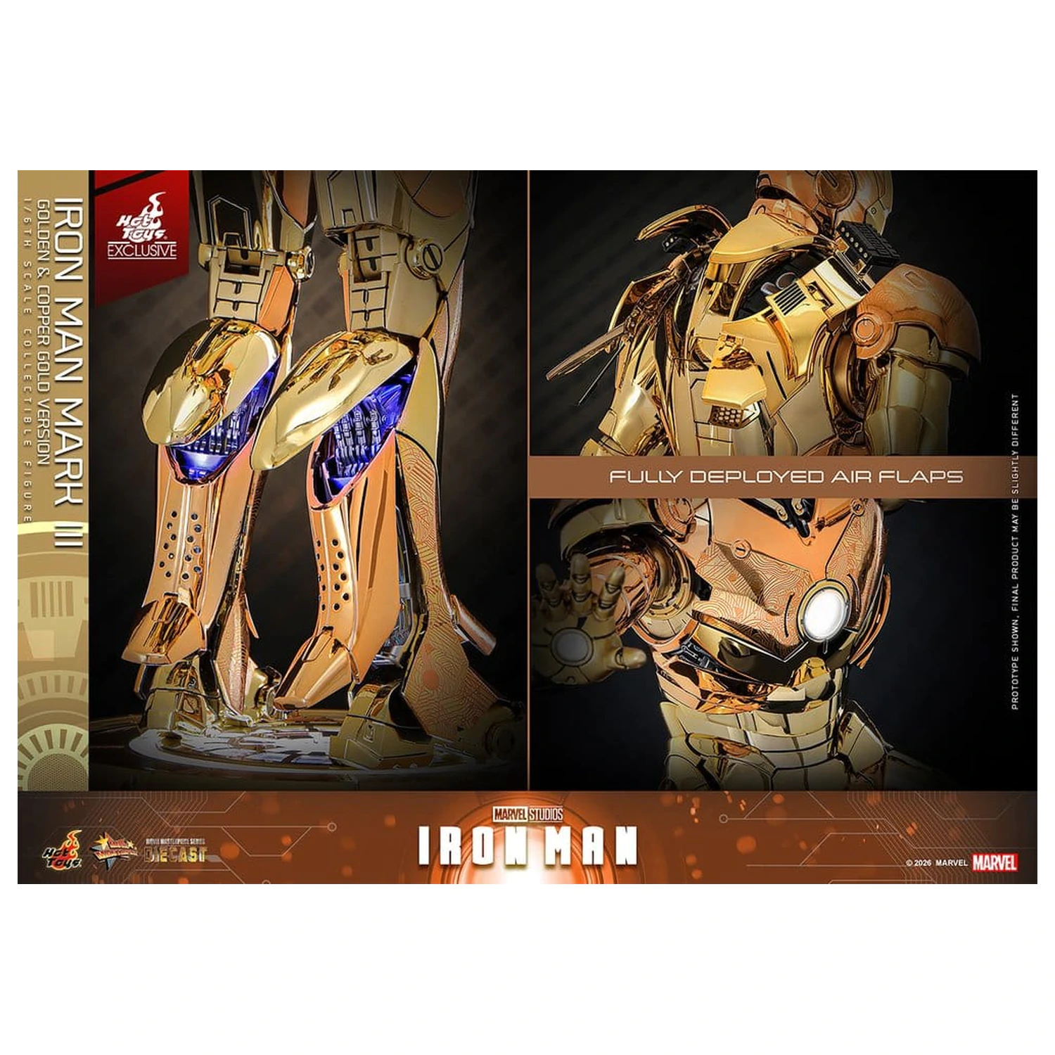 Iron Man Movie Masterpiece Diecast Action Figure 1/6 Iron Man Mark III (Golden & Copper Gold Version) Hot Toys Exclusive 33 cm fotografija proizvoda