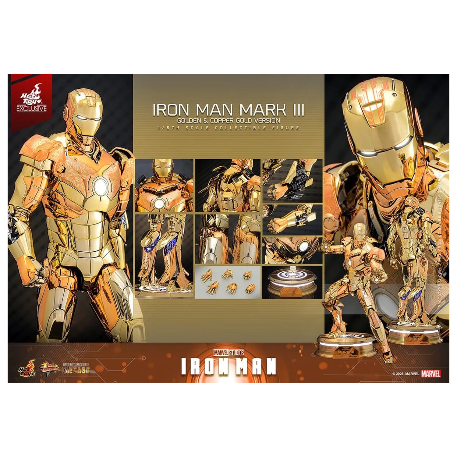 Iron Man Movie Masterpiece Diecast Action Figure 1/6 Iron Man Mark III (Golden & Copper Gold Version) Hot Toys Exclusive 33 cm fotografija proizvoda