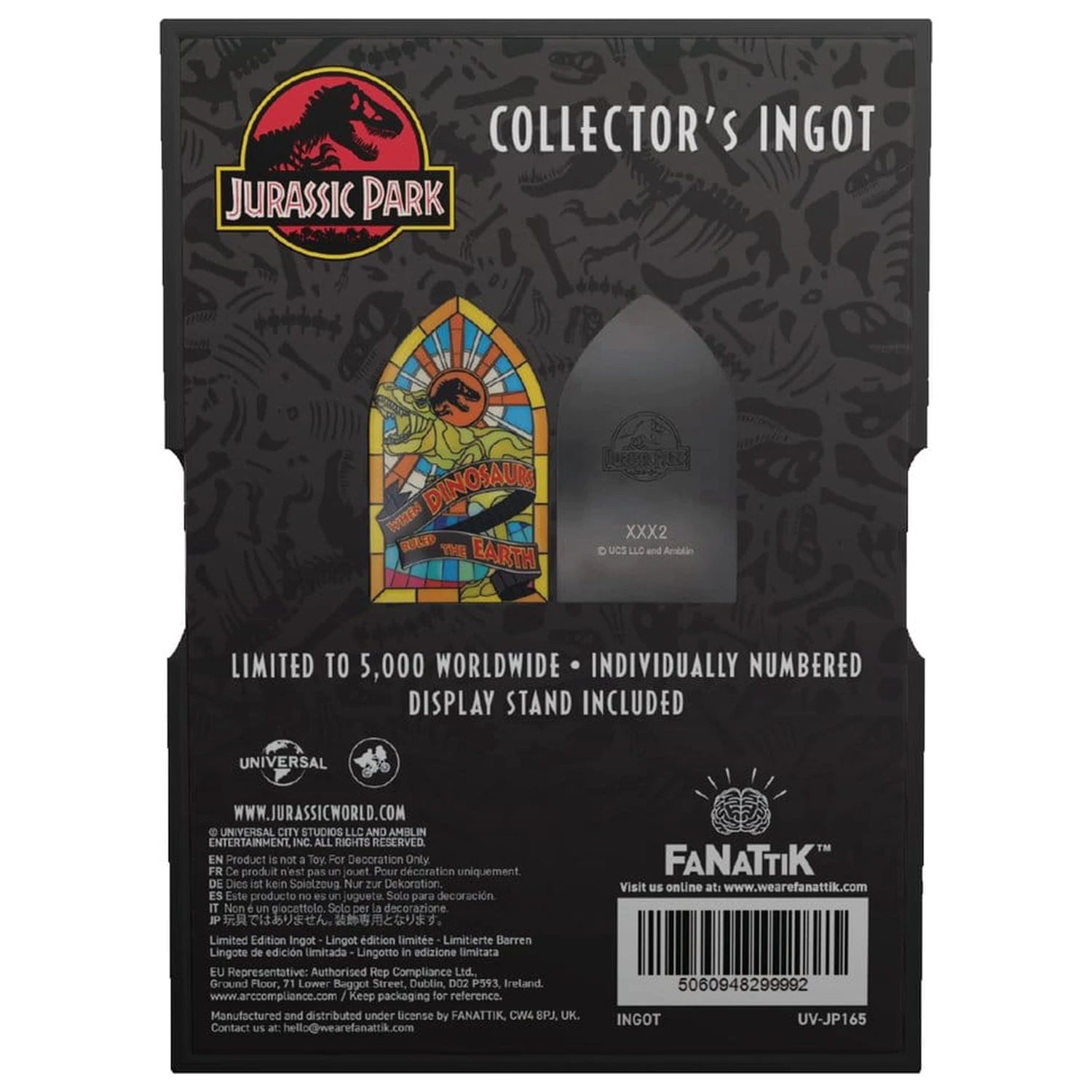 Jurassic Park Ingot u stilu vitraja, metalni, 11 cm fotografija proizvoda