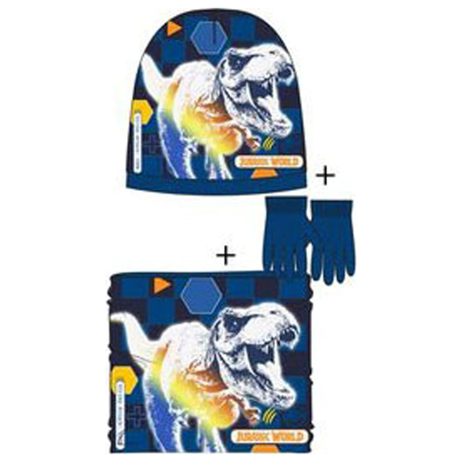 Jurassic World Attack Tamnoplava dječja kapa, snood i rukavice set 54 cm fotografija proizvoda