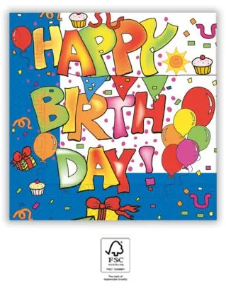 Kokliko Happy Birthday salvete 20 kom 33x33 cm FSC fotografija proizvoda
