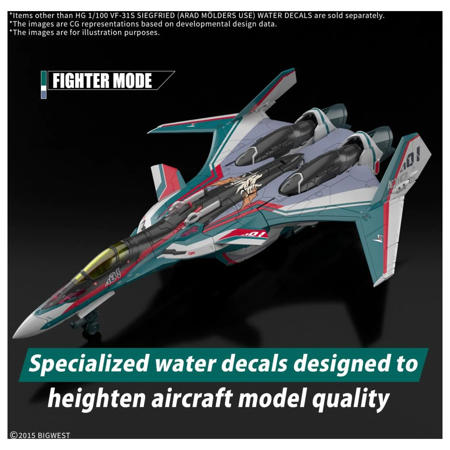 Macross HG 1/100 VF-31S Siegfried Water Decals Model komplet fotografija proizvoda