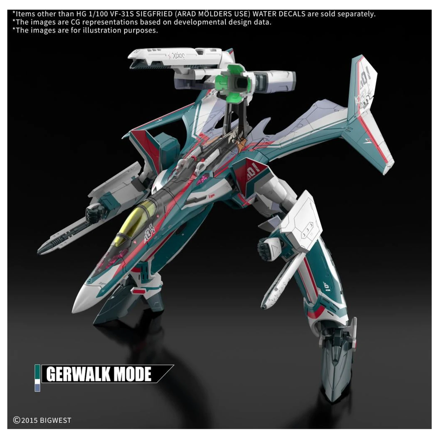 Macross HG 1/100 VF-31S Siegfried Water Decals Model komplet fotografija proizvoda