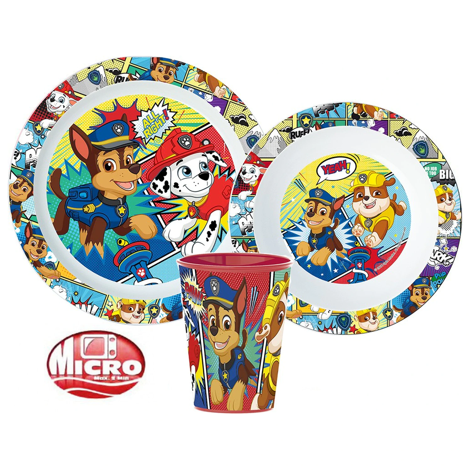 Paw Patrol Comic set za jelo, mikro plastični set, s čašom od 260 ml fotografija proizvoda