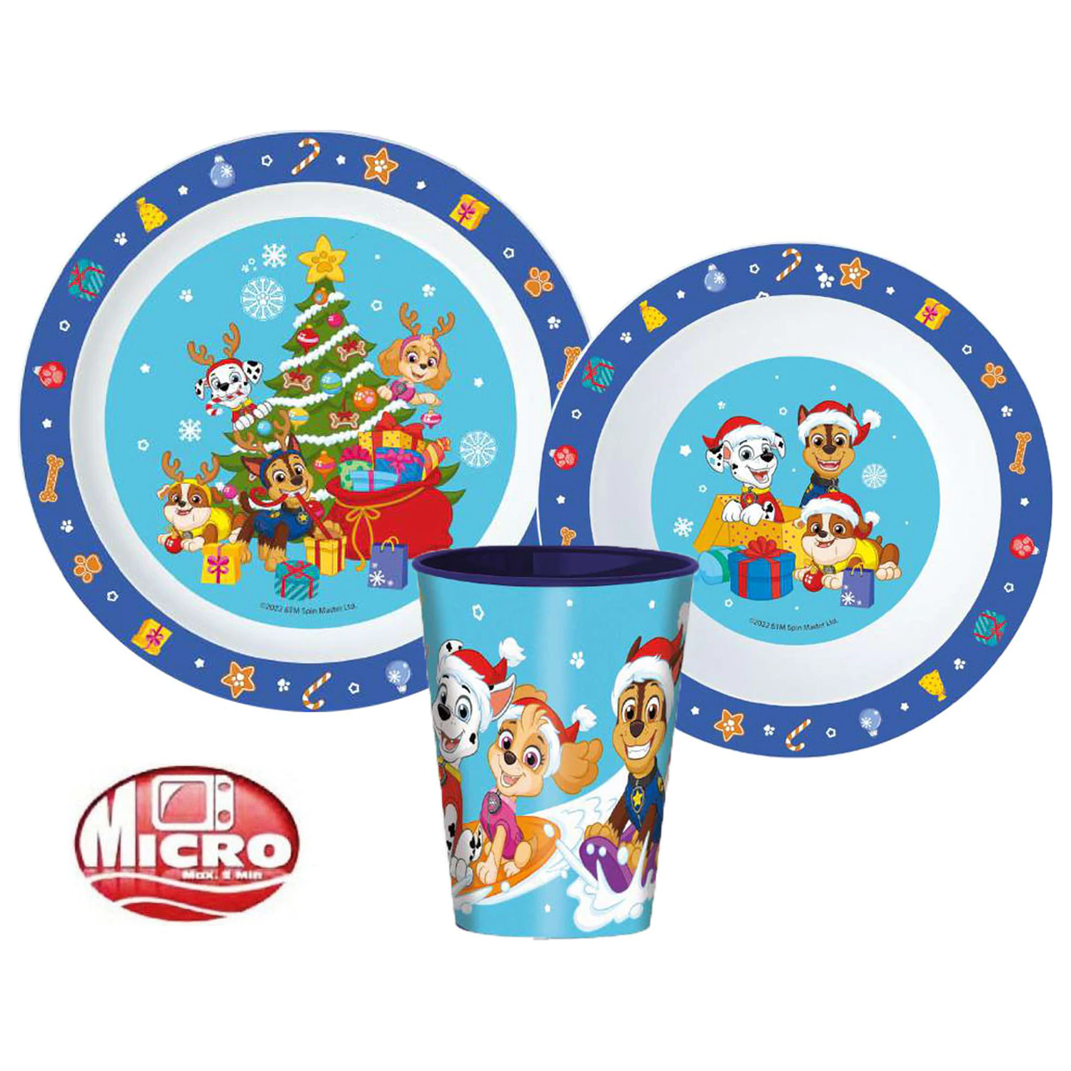 Paw Patrol Holiday Christmas set posuđa za jelo, Micro Plastic set, sa staklenim čašama 260 ml fotografija proizvoda