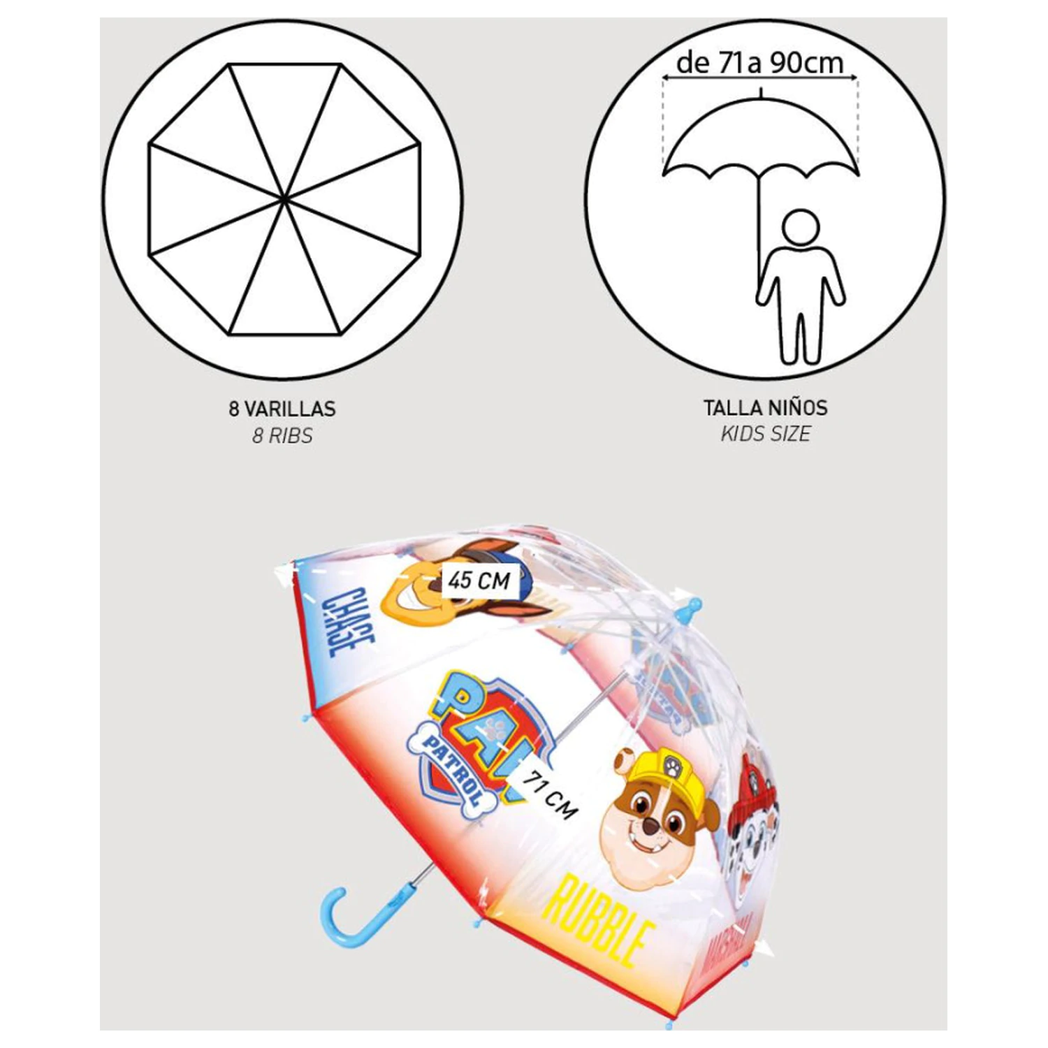 Paw Patrol Prozirni kišobran za djecu Ø71 cm s Rain Guardom fotografija proizvoda