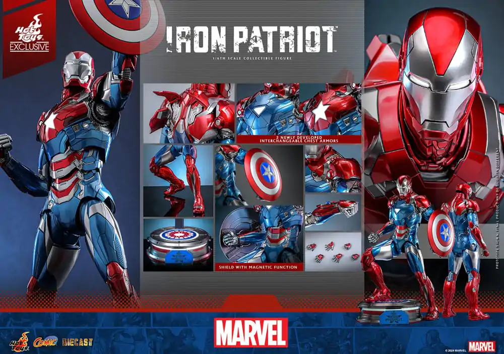 Marvel Comic Diecast Masterpiece akcijska figura 1/6 Iron Patriot Hot Toys Exclusive 32 cm fotografija proizvoda