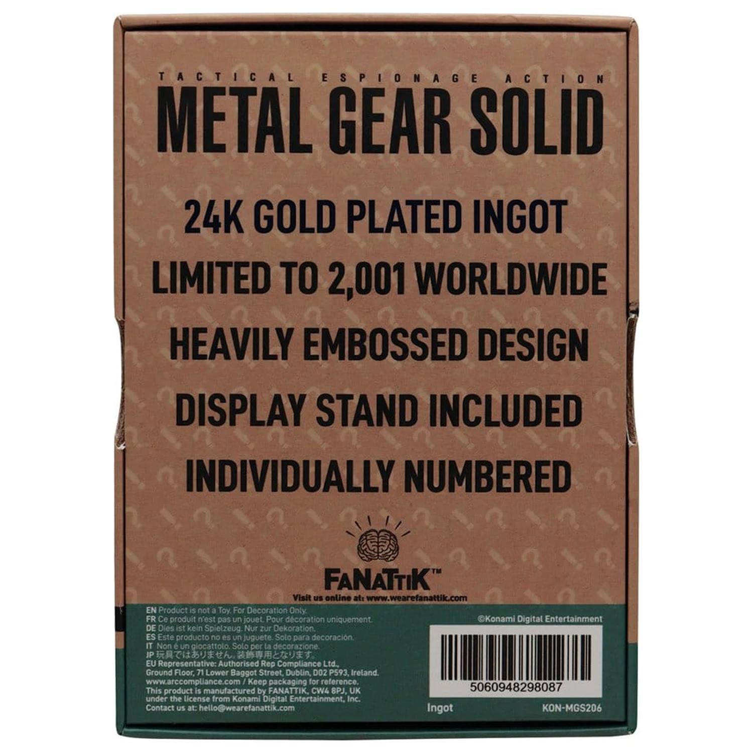 Metal Gear Solid 2 Ingot Raiden 24k pozlaćeno ograničeno izdanje fotografija proizvoda