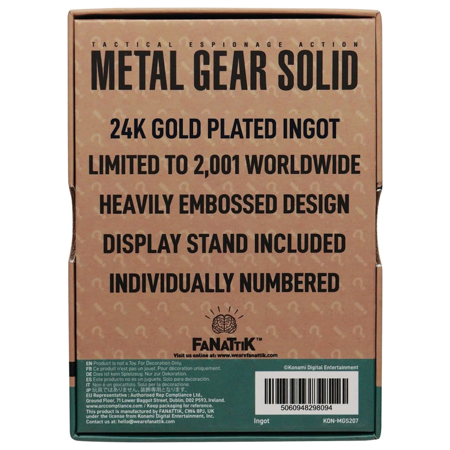Metal Gear Solid 2 Ingot Snake 24k pozlaćeno ograničeno izdanje fotografija proizvoda
