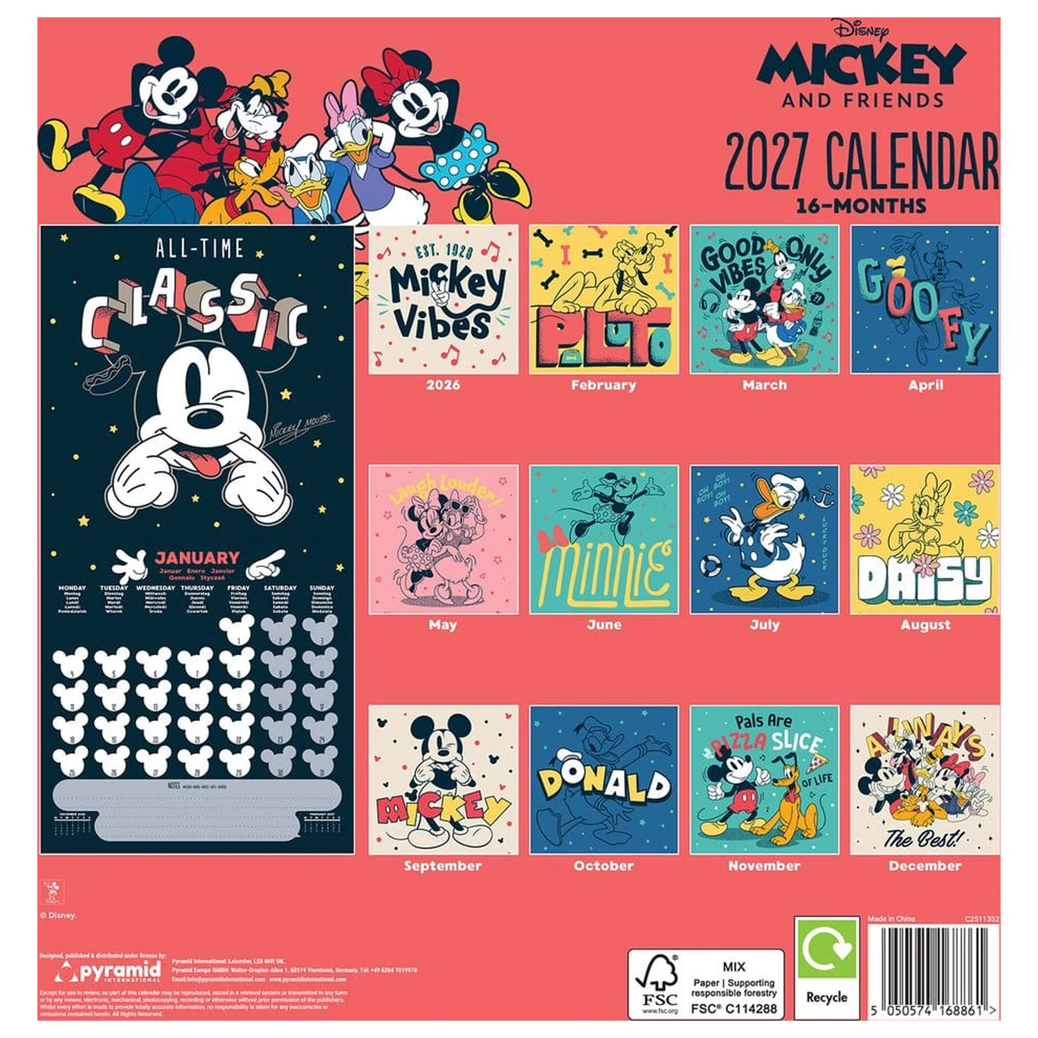 Mickey & Friends Kalendar 2027 30 x 30 cm fotografija proizvoda