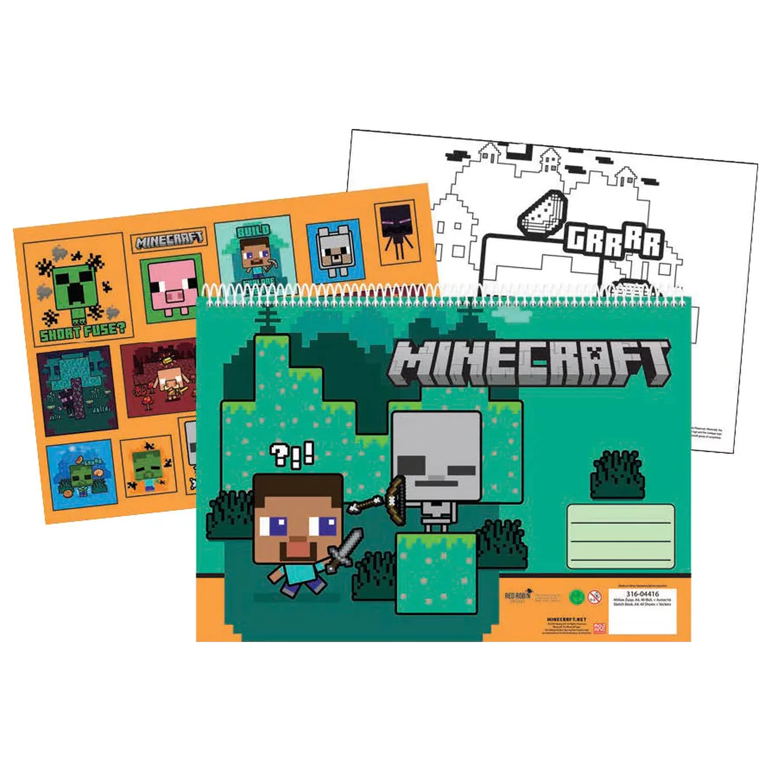 Minecraft Creepers Need Hugs A/4 Spiralna skicirka s 40 naljepnica fotografija proizvoda