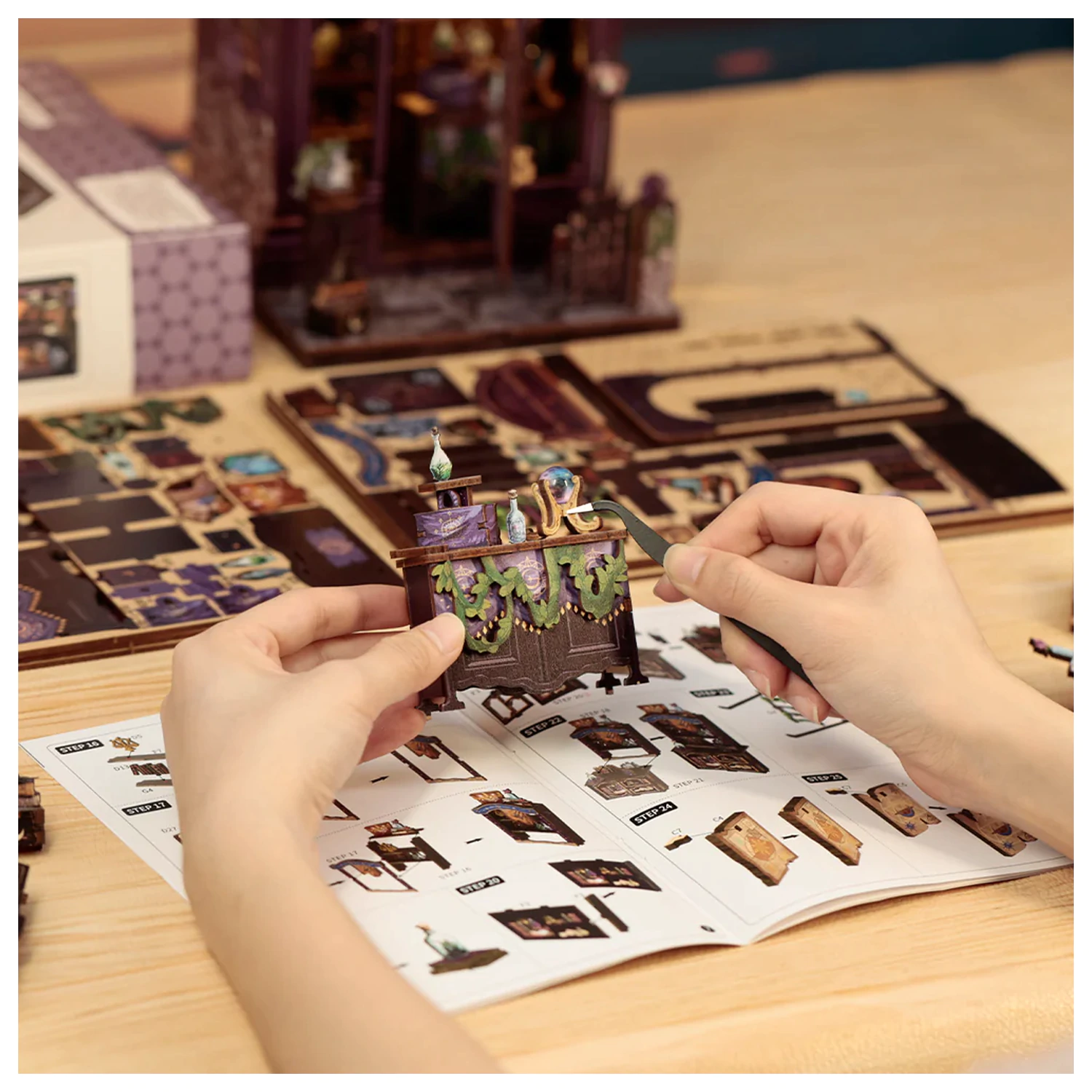 Miniaturna Kuća Uradi sam Knjižara Astrologije 155 komada + LED svjetlo komplet za gradnju fotografija proizvoda