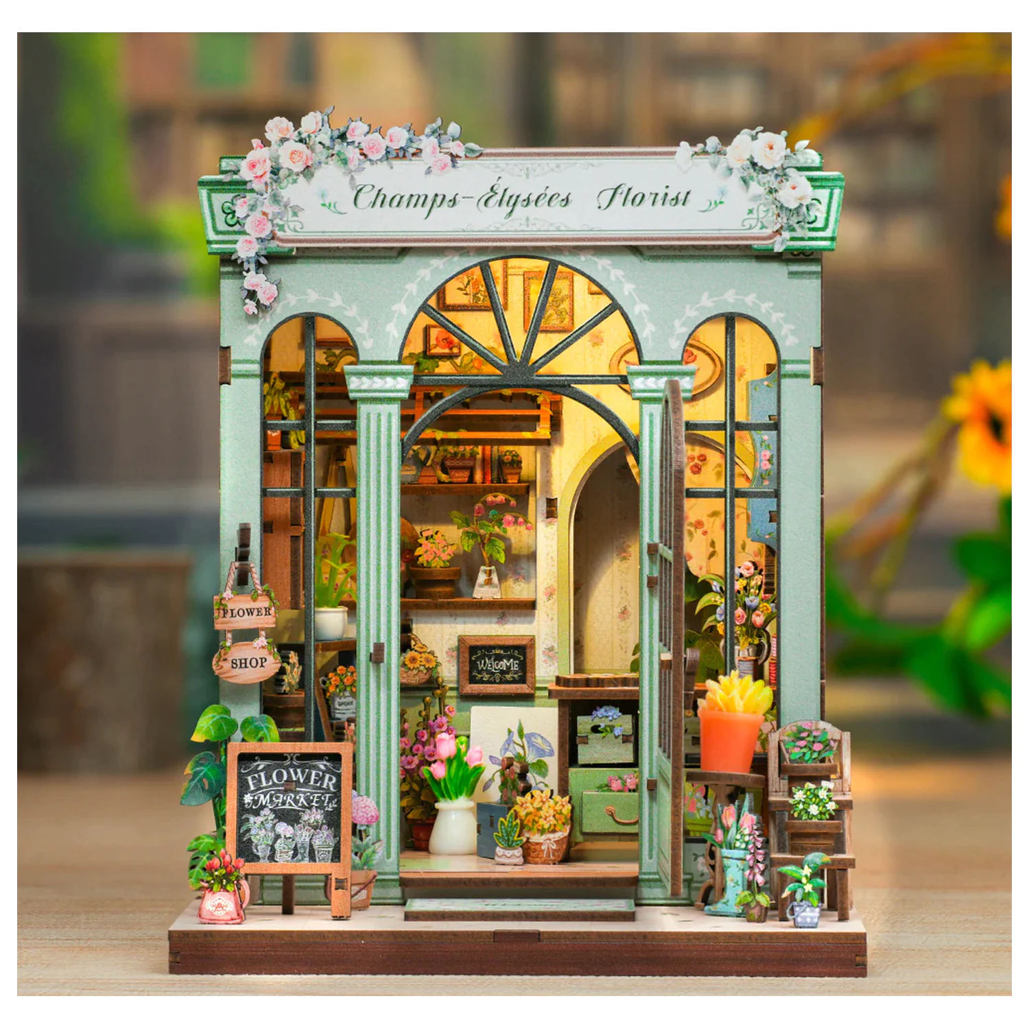 Miniaturna kuća DIY Champs-Élysées Florist 199 komada + LED svjetlo komplet za gradnju fotografija proizvoda