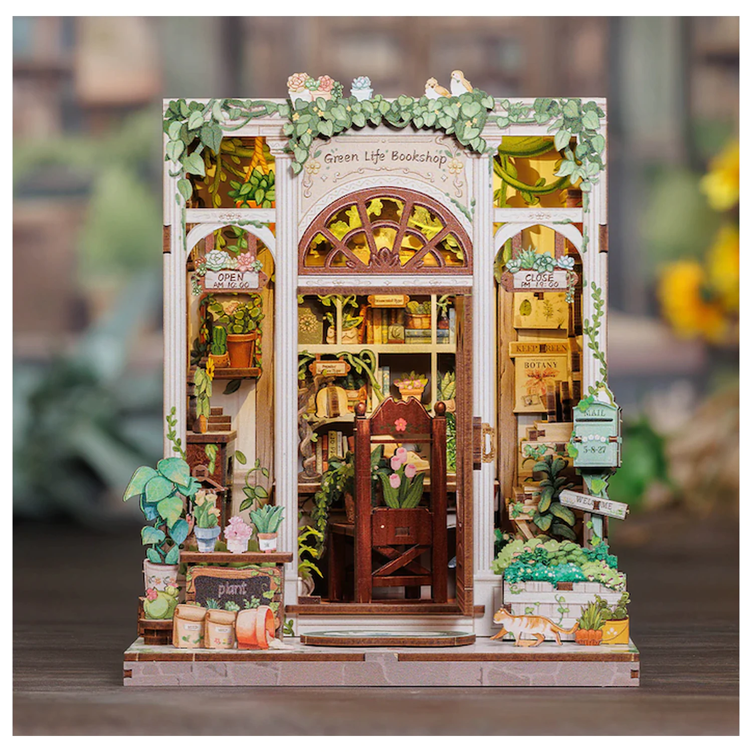 MINIJATURNA KUĆICA DIY Green Life Bookshop 196 dijelova + LED svjetlosni konstrukcijski set fotografija proizvoda