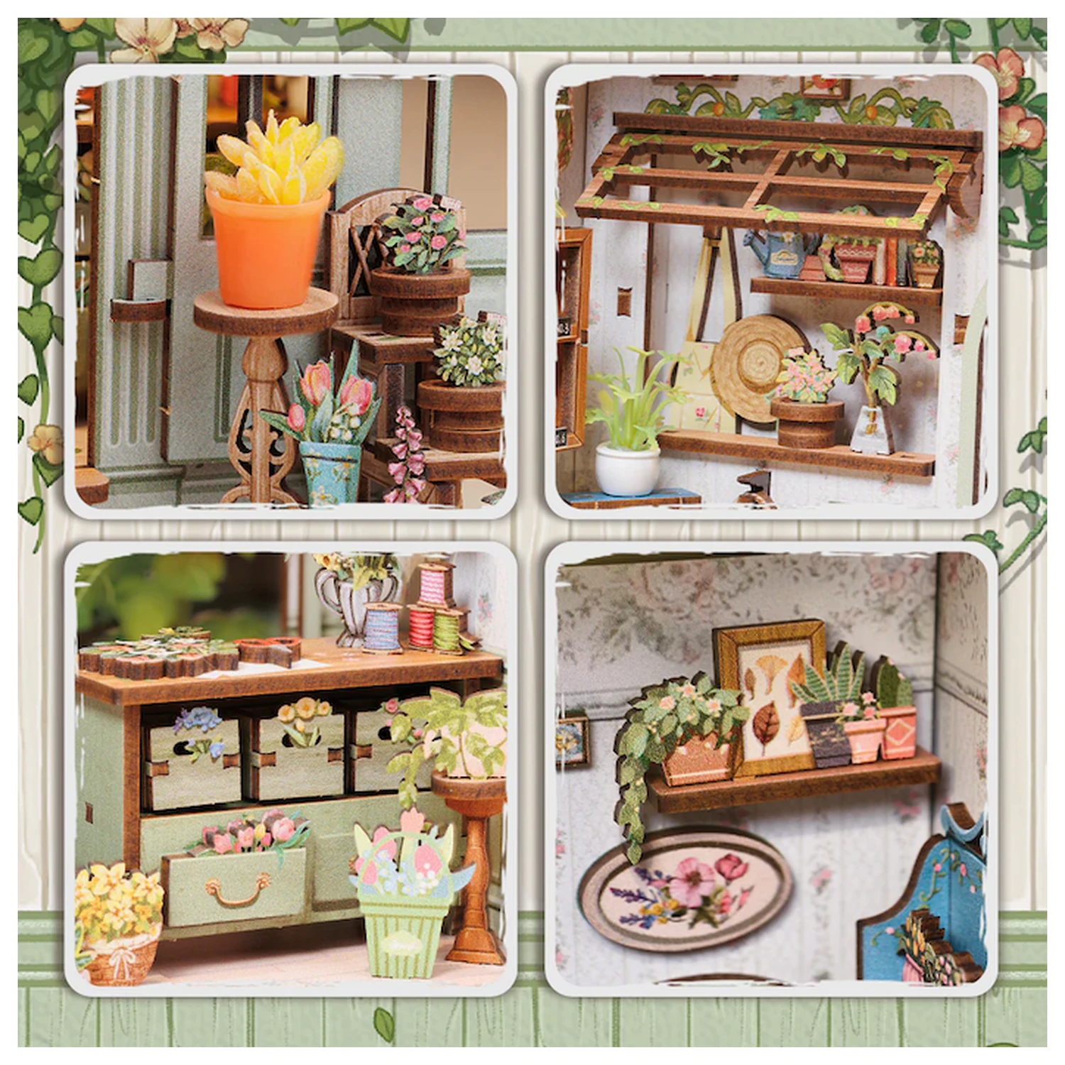 MINIJATURNA KUĆICA DIY Green Life Bookshop 196 dijelova + LED svjetlosni konstrukcijski set fotografija proizvoda