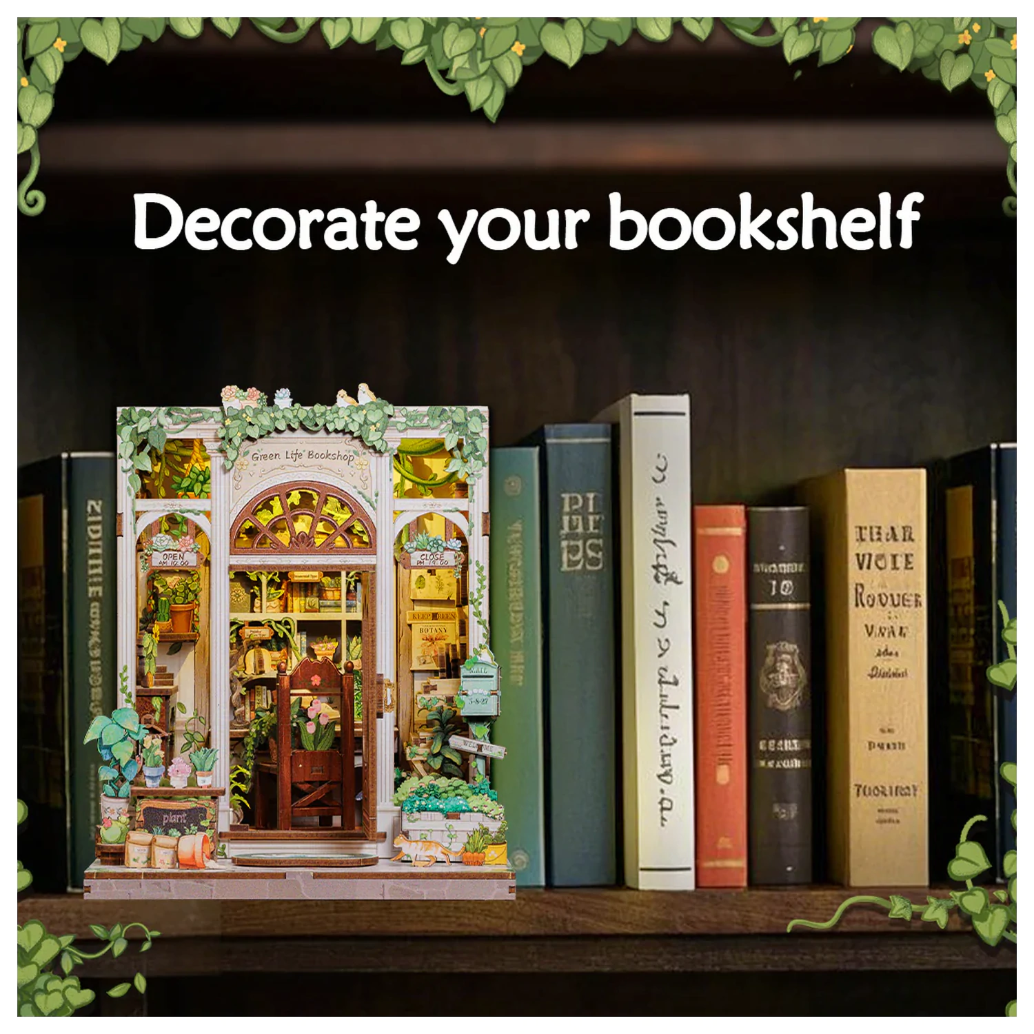 MINIJATURNA KUĆICA DIY Green Life Bookshop 196 dijelova + LED svjetlosni konstrukcijski set fotografija proizvoda