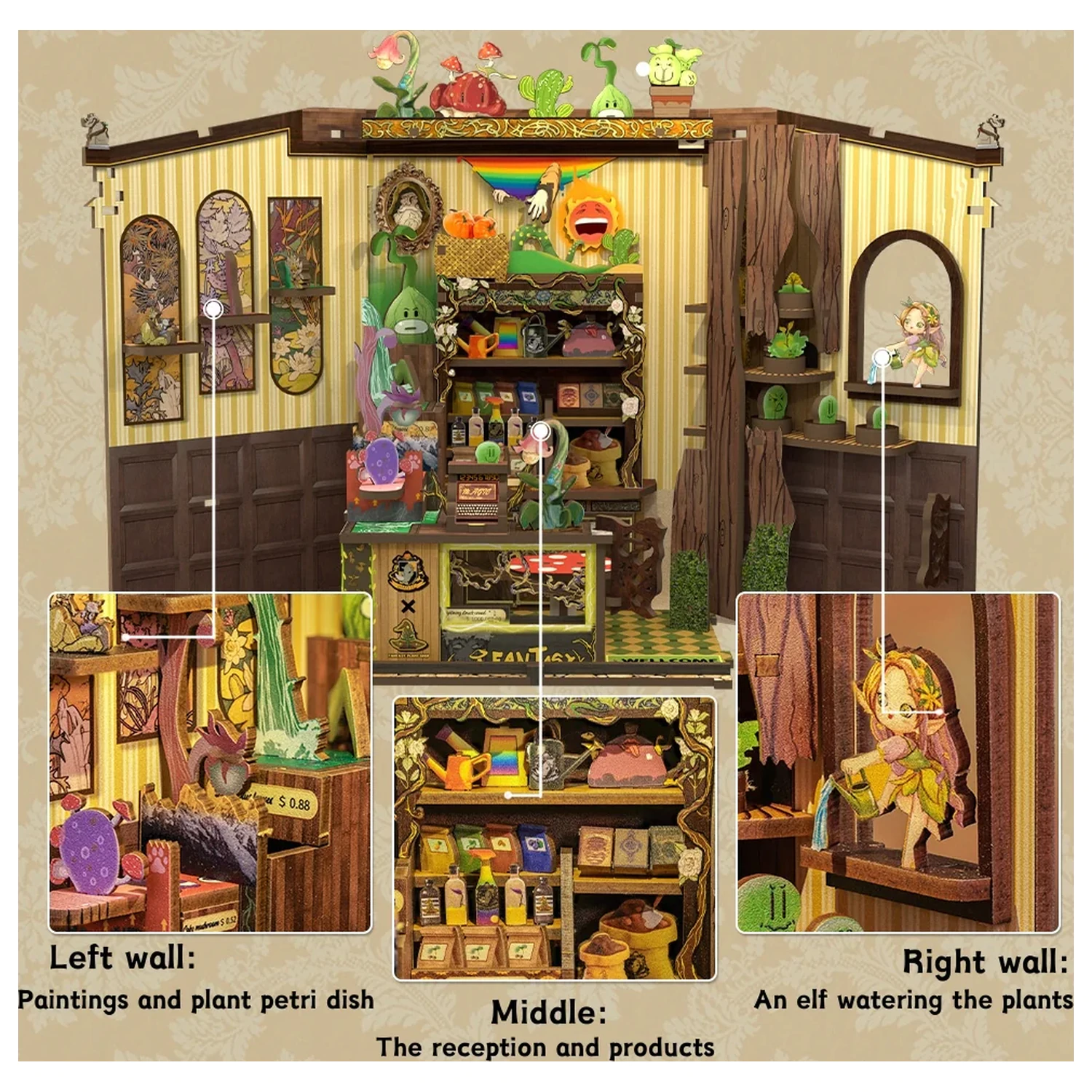 MINIJATURNA KUĆICA DIY Fantasy Plant Shop 146 kom + LED Svjetlosni set za izgradnju fotografija proizvoda