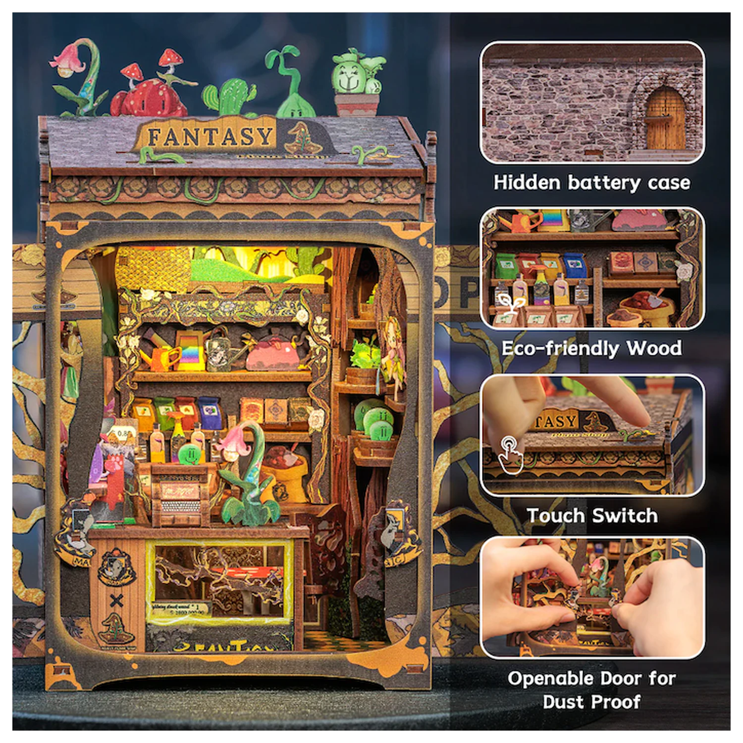 MINIJATURNA KUĆICA DIY Fantasy Plant Shop 146 kom + LED Svjetlosni set za izgradnju fotografija proizvoda