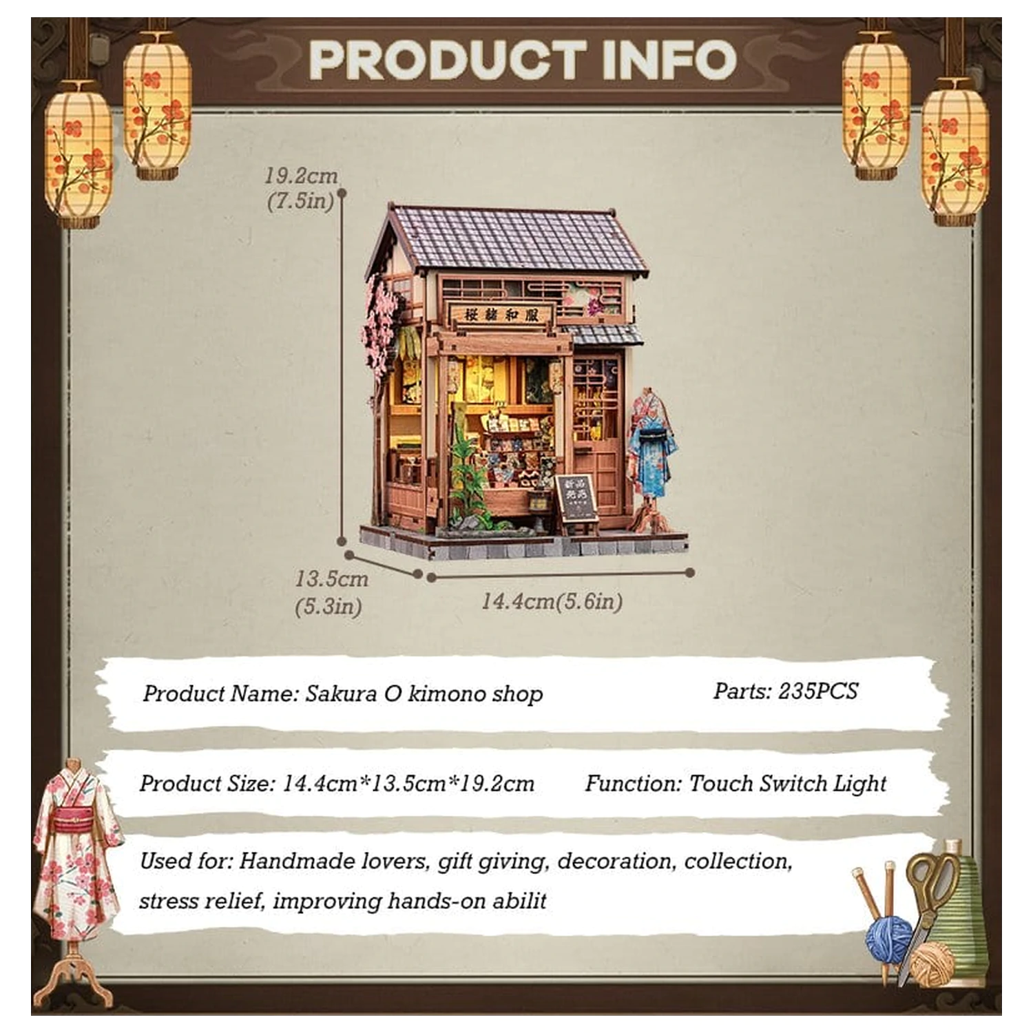 Komplet modela minijaturne kućice Sakura O Kimono Shop 19 x 14 cm fotografija proizvoda