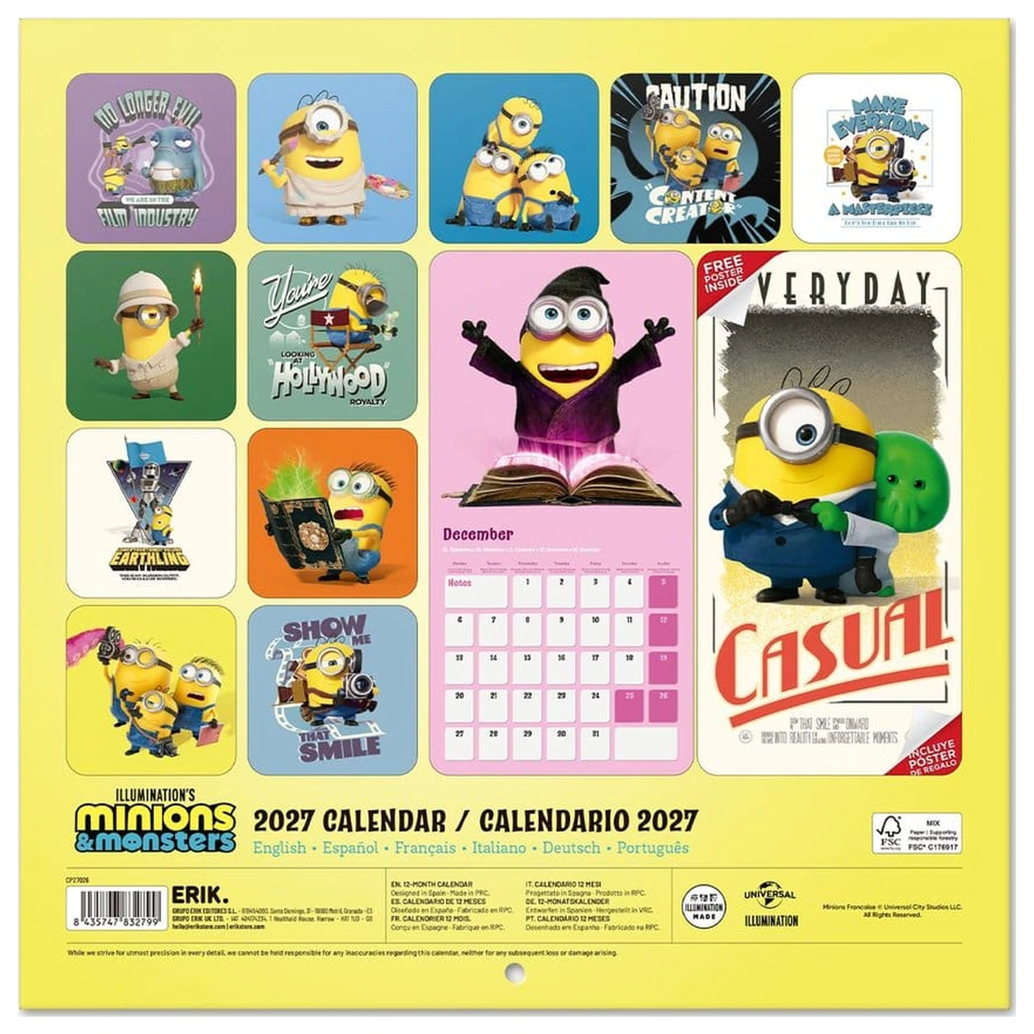Minions zidni kalendar 2027 30 x 30 cm fotografija proizvoda