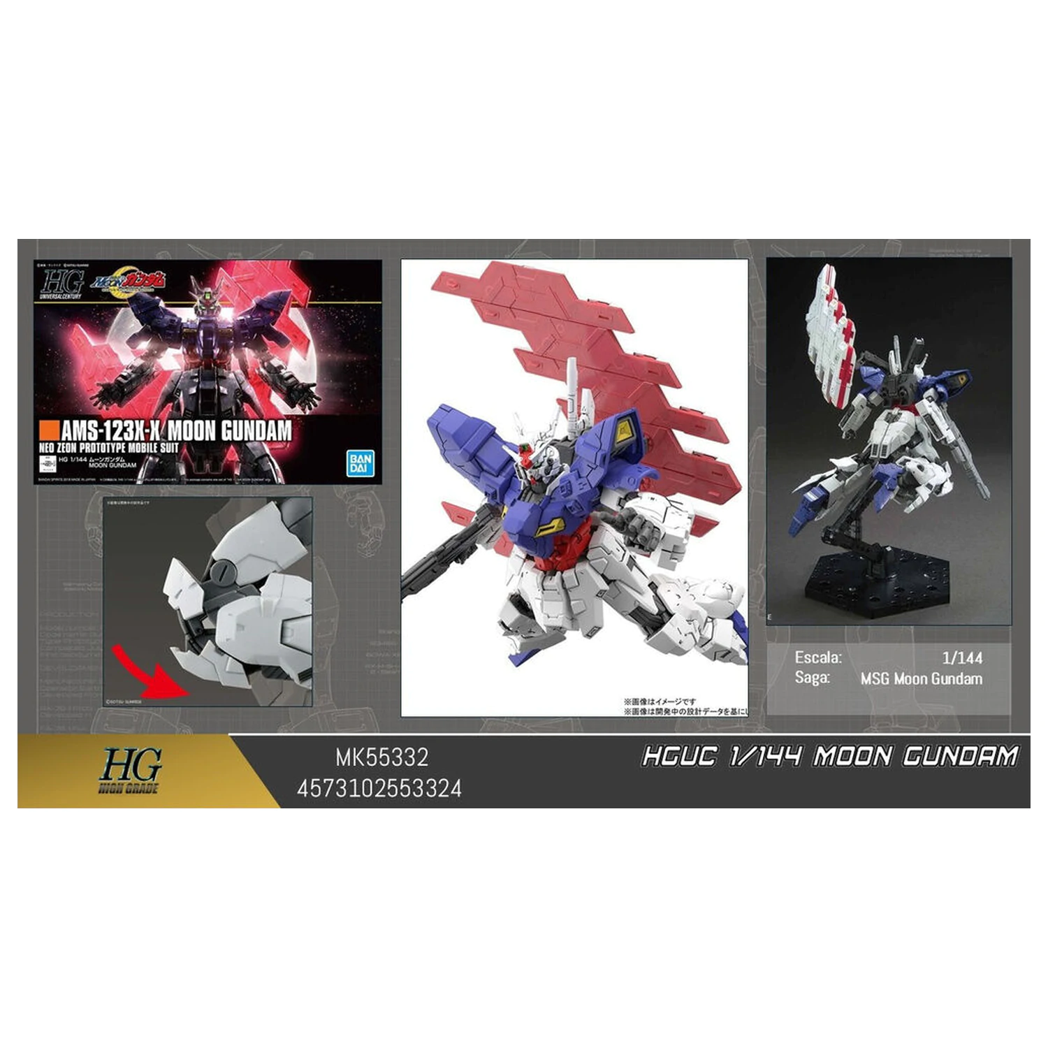 Mobile Suit Gundam HGUC 1/144 AMS-123X-X Moon Gundam set za sastavljanje modela fotografija proizvoda