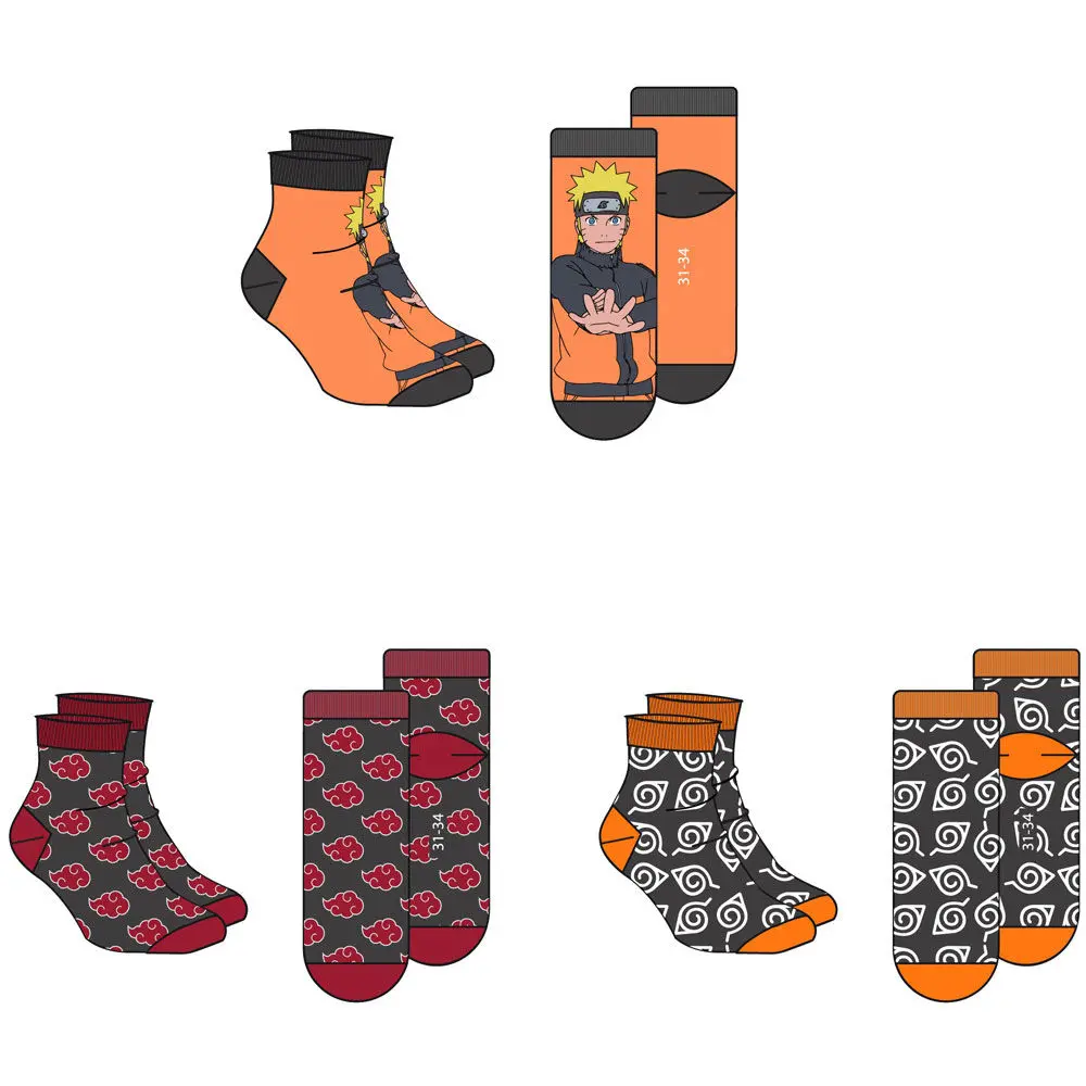 Naruto Shippuden razni paket 3 čarape za odrasle fotografija proizvoda