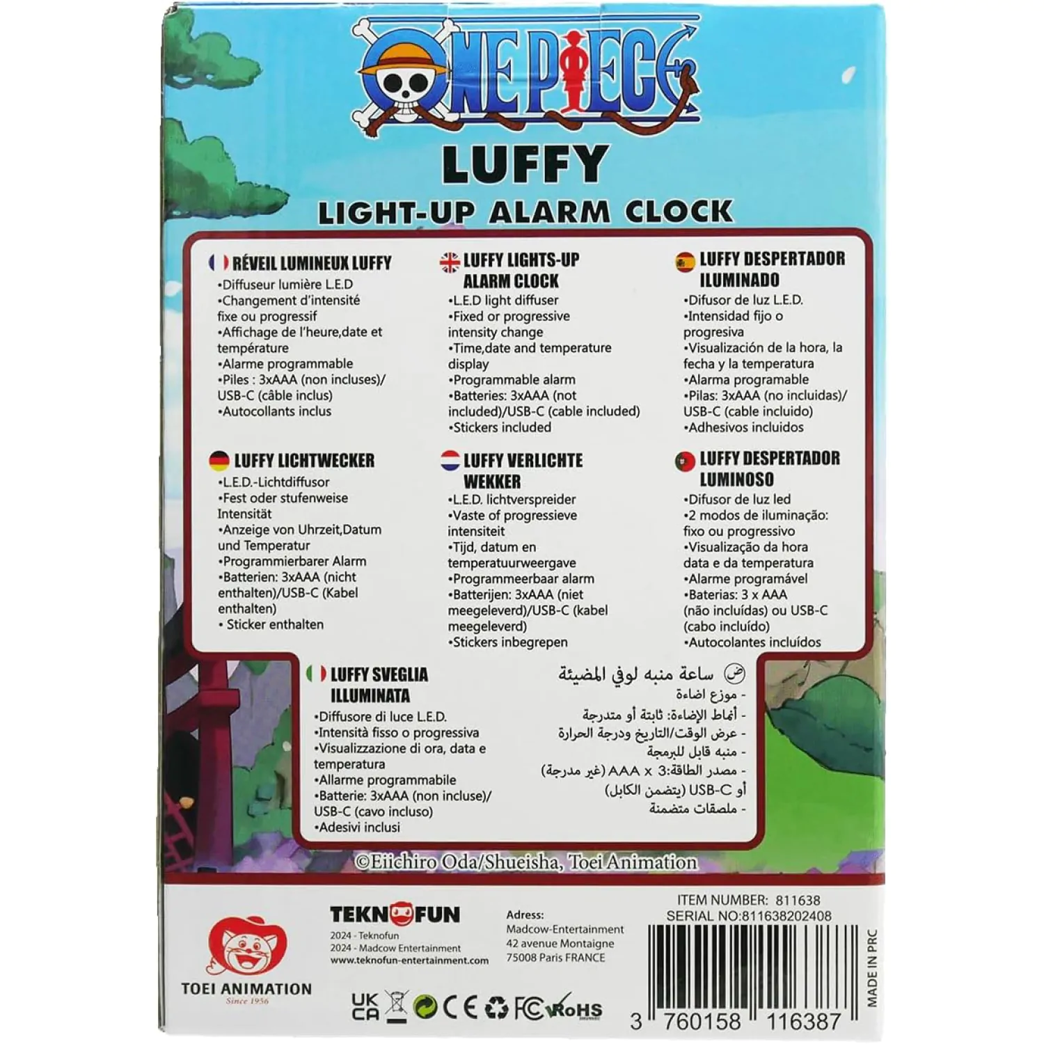 One Piece budilica sa svjetlom Luffy 18 cm fotografija proizvoda